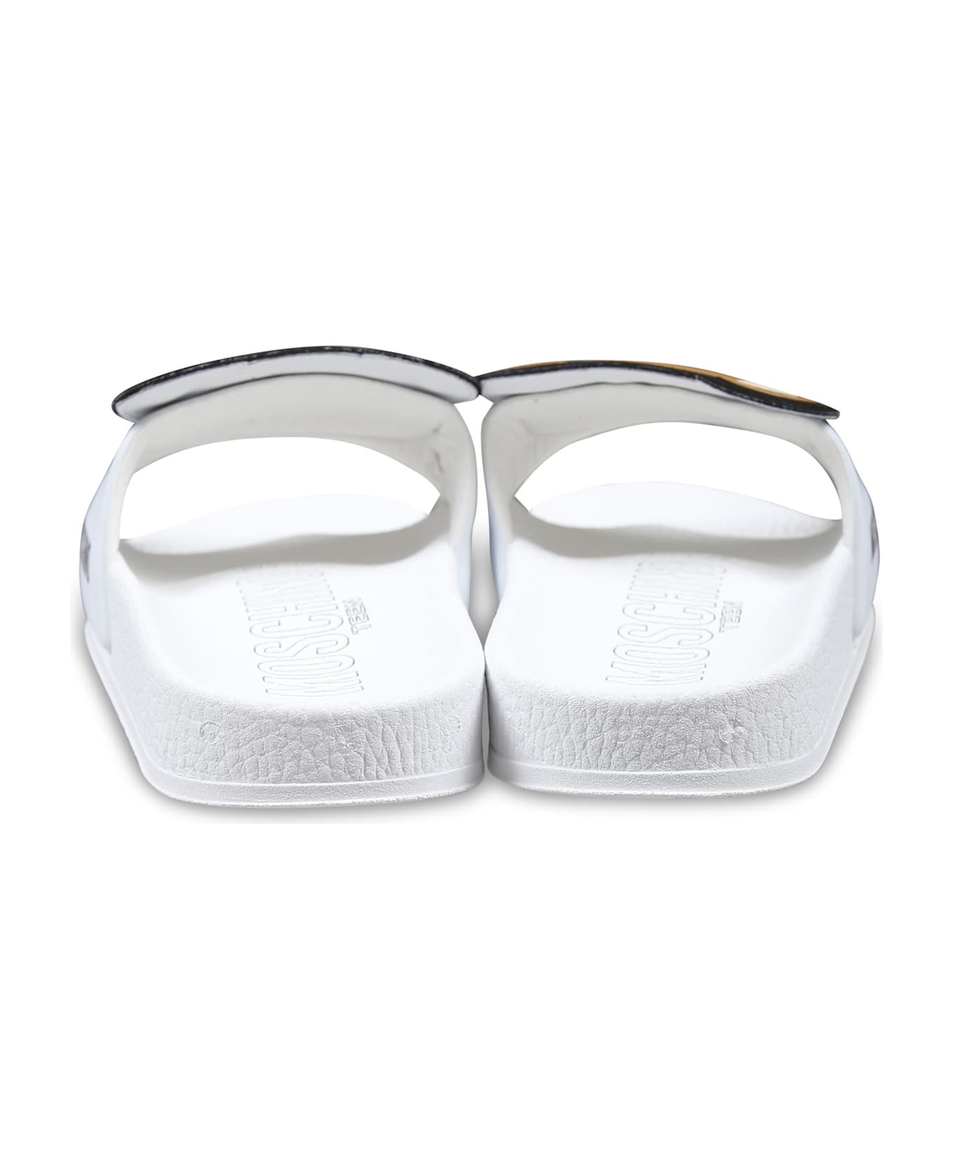 Moschino White Slippers For Kids With Teddy Bear - White