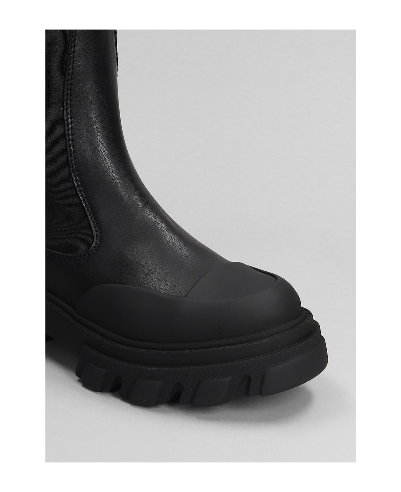 Ganni Combat Boots In Black Faux Leather - black