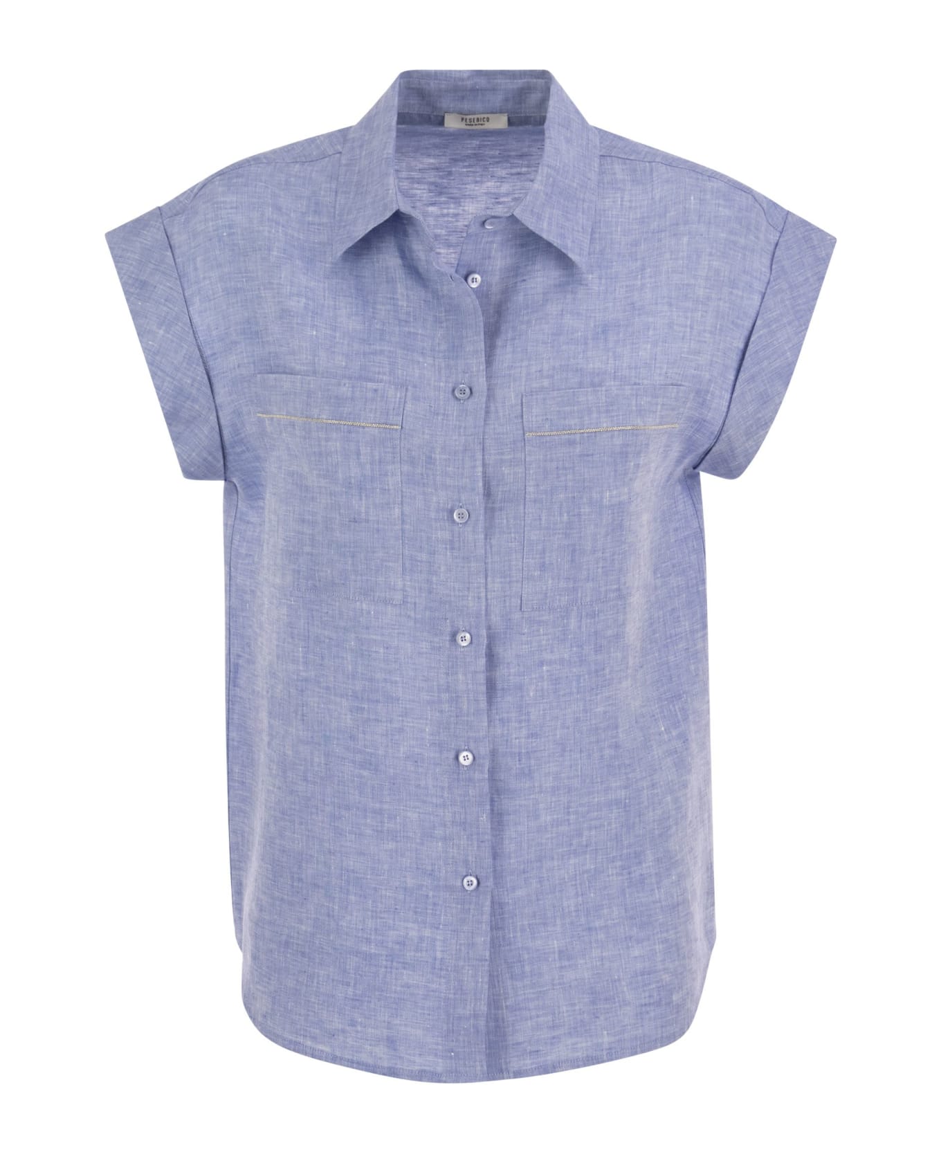 Peserico Linen Sleeveless Shirt - Light Blue
