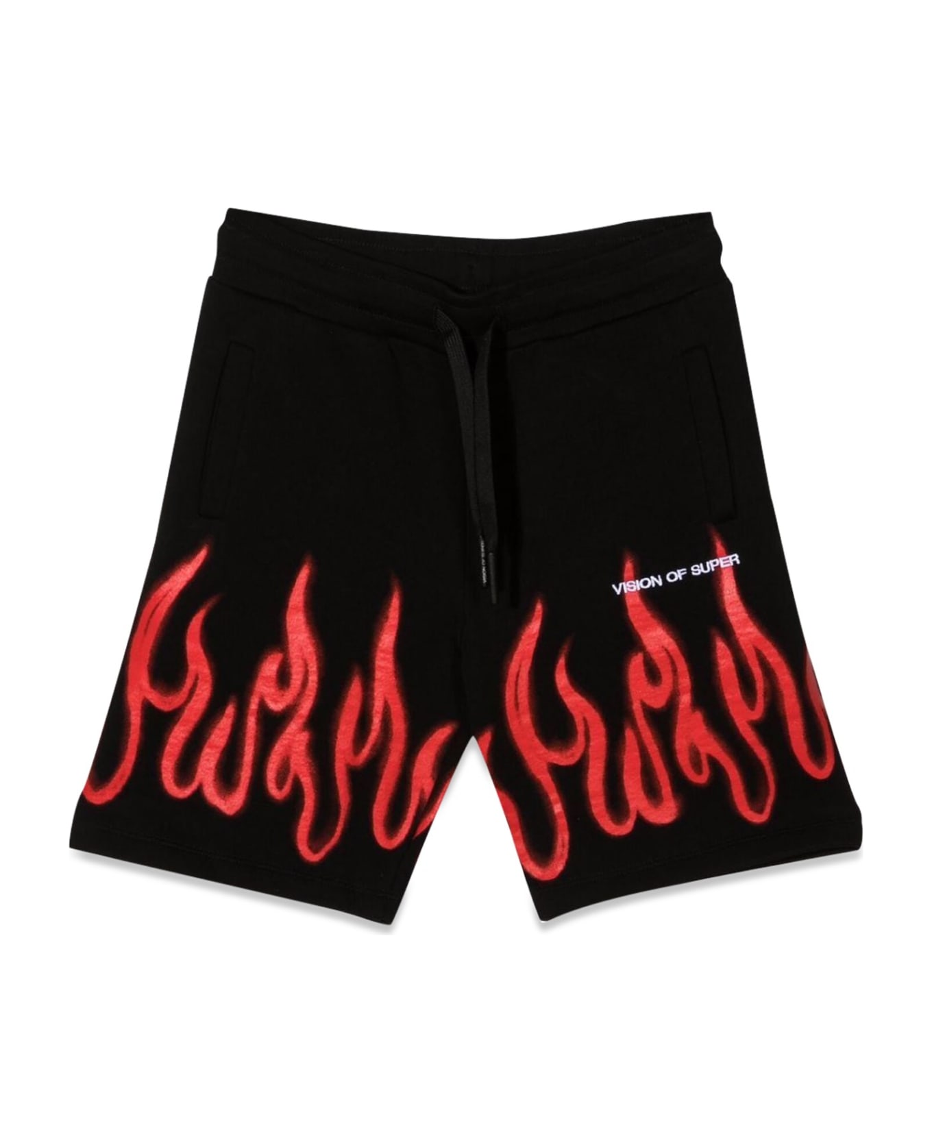 Vision of Super Black Shorts Kids With Red Spray Flames - NERO