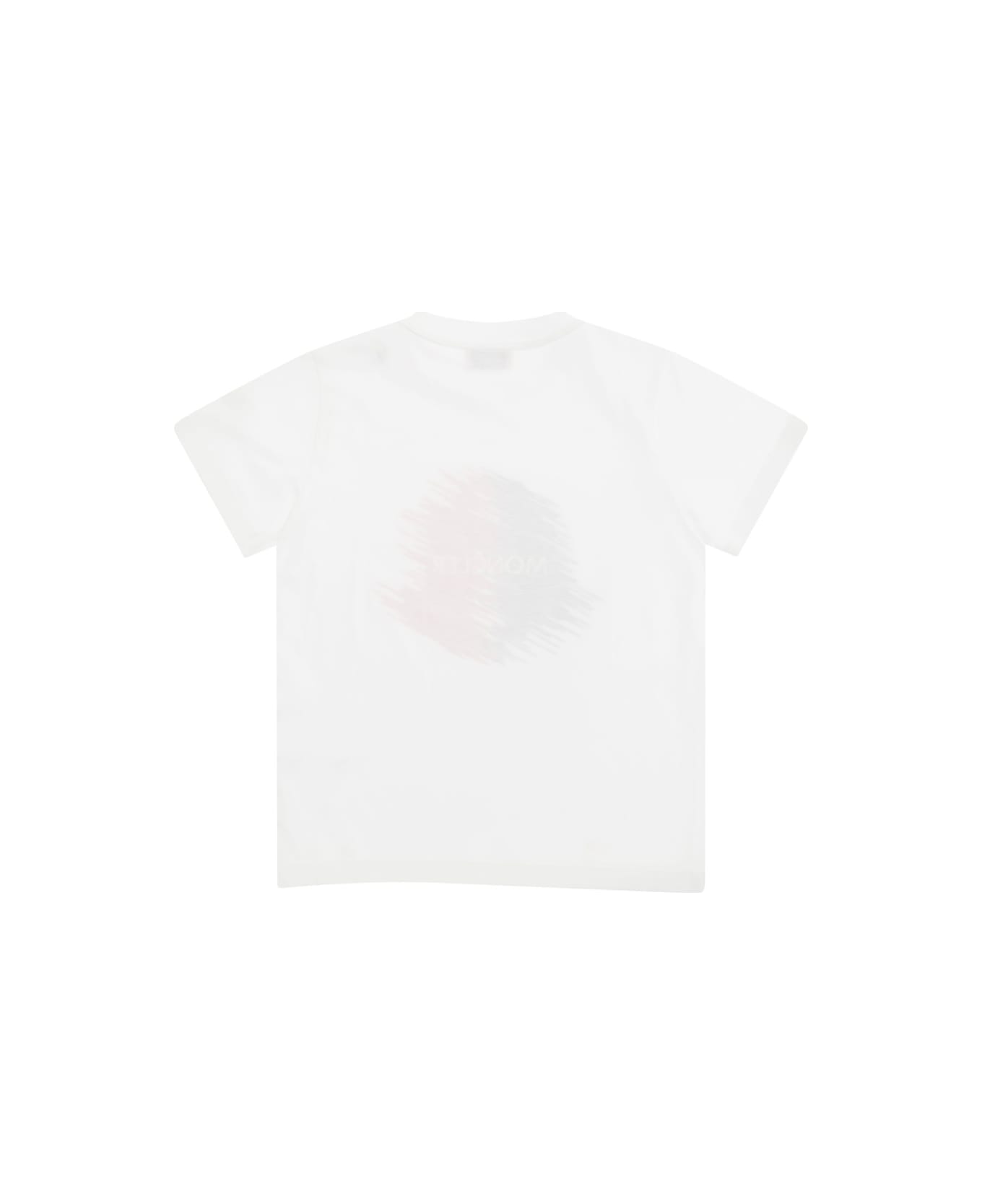 Moncler White T-shirt With Logo Print At The Front In Cotton Boy - White