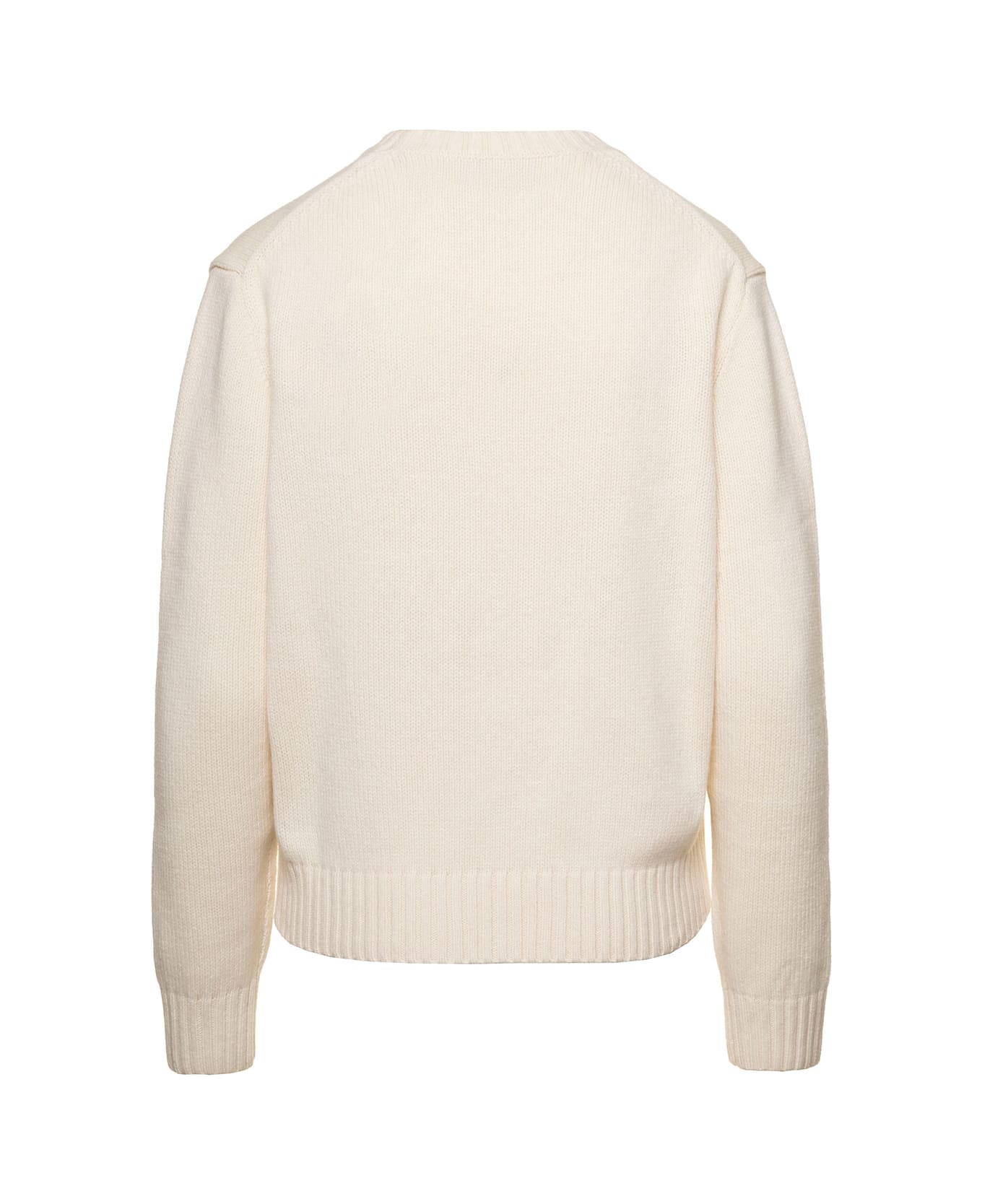 Polo Ralph Lauren White Crewneck Sweater With Jacquard Logo In Wool Woman - White ニットウェア