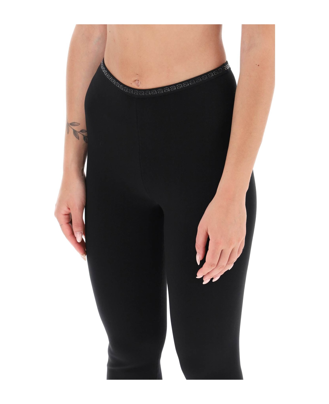 Alexander Wang Cropped Leggings With Crystal-studded Logoed Band - BLACK (Black)