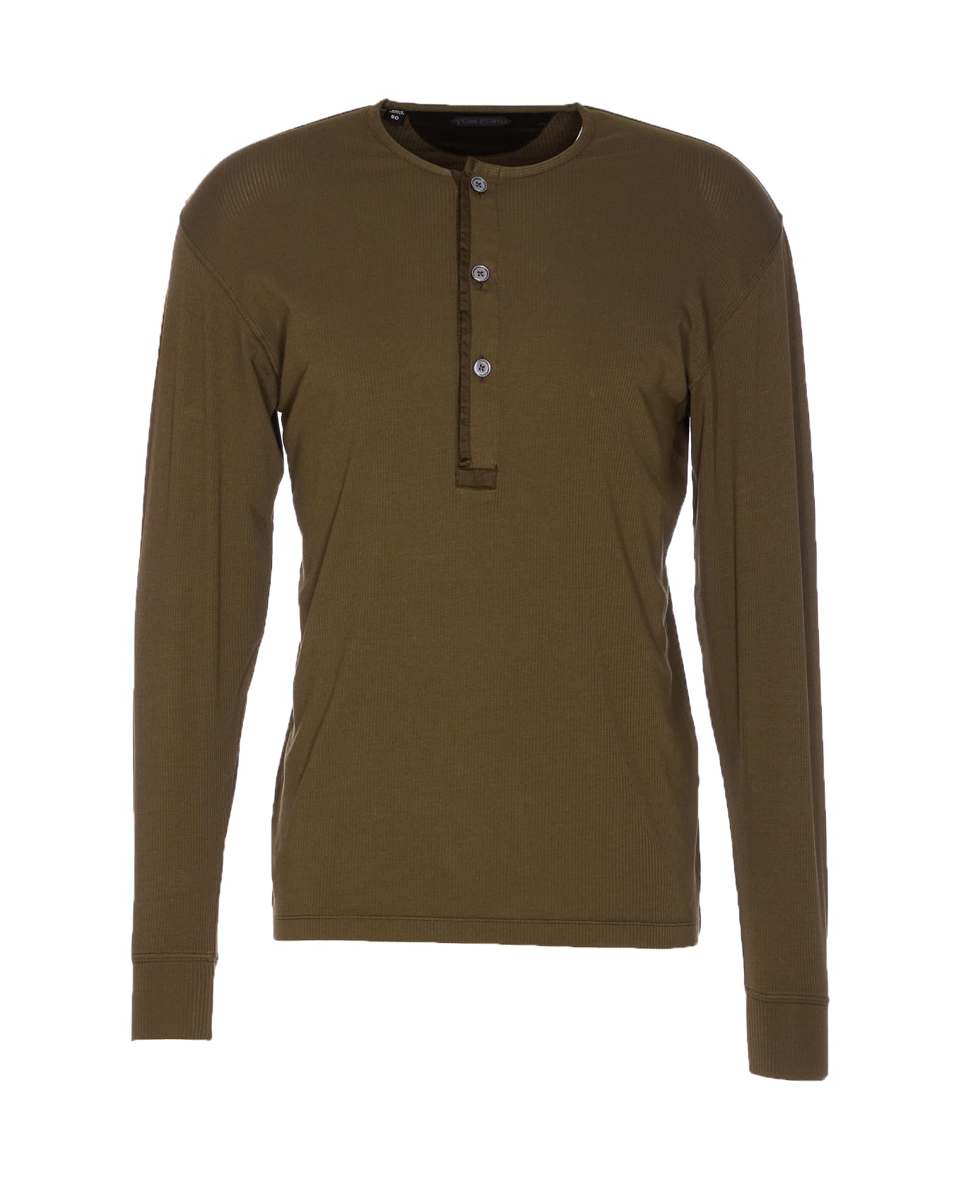 Tom Ford Ribbed Longsleeves Henley T-shirt - Green