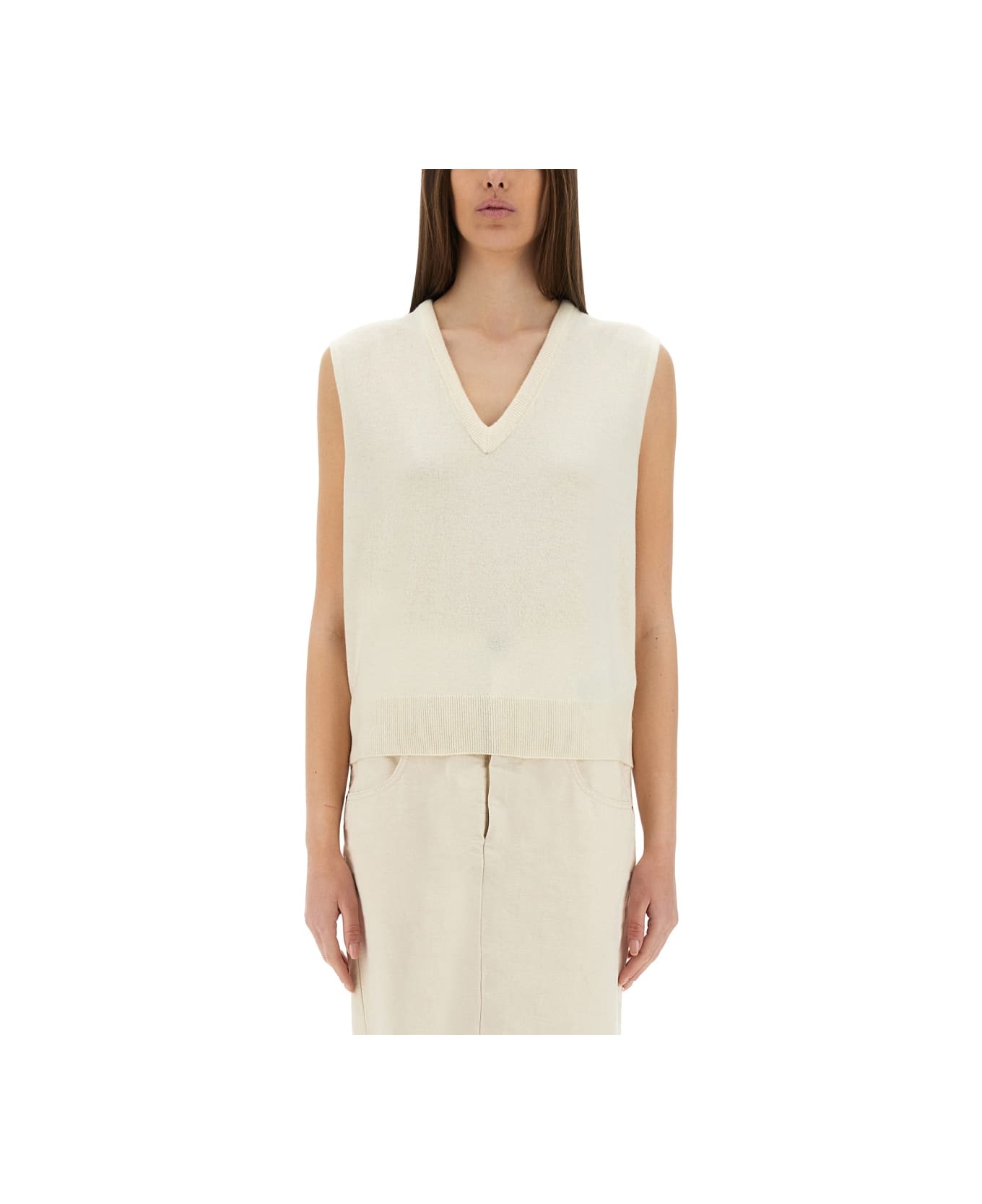 Maison Margiela V-neck Wool Vest - BEIGE