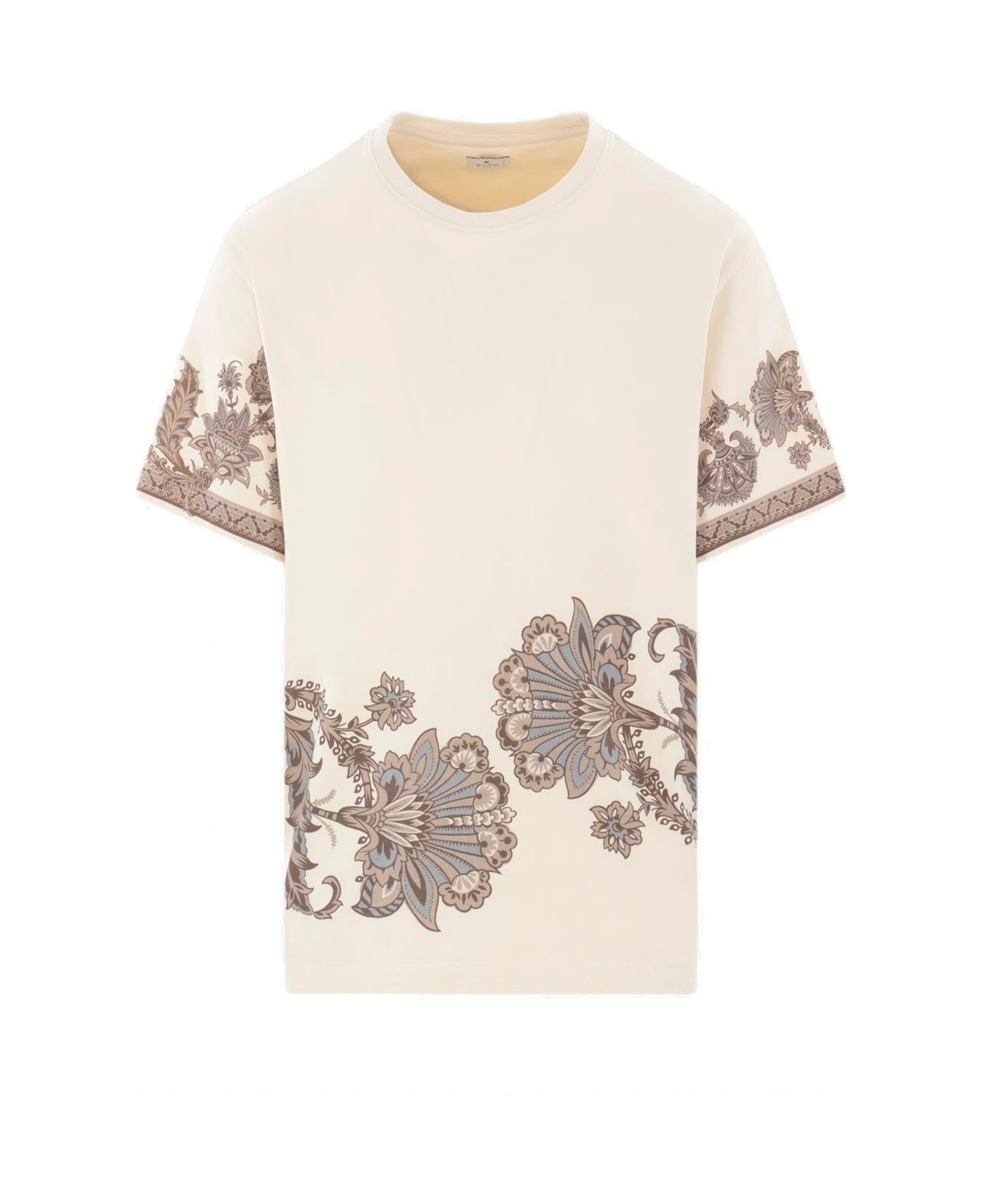 Etro Placed Printed Crewneck T-shirt - Beige
