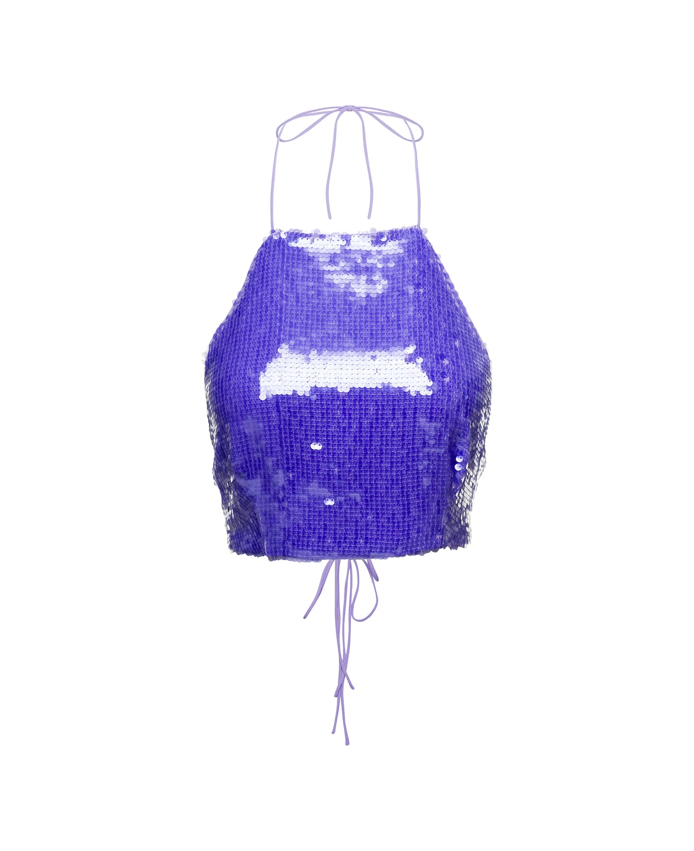 Sabina Musayev 'lara' Purple Halterneck Crop Top With All-over Paillettes In Polyester Woman - Violet