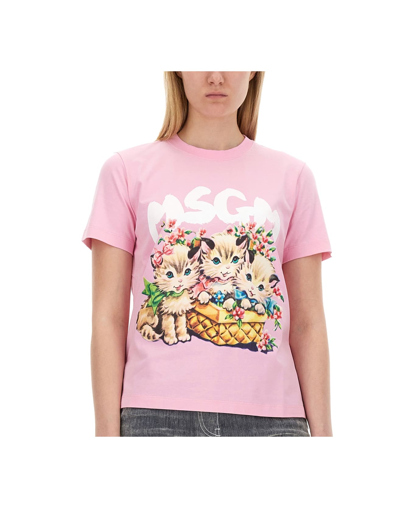 MSGM Logo Print T-shirt - PINK