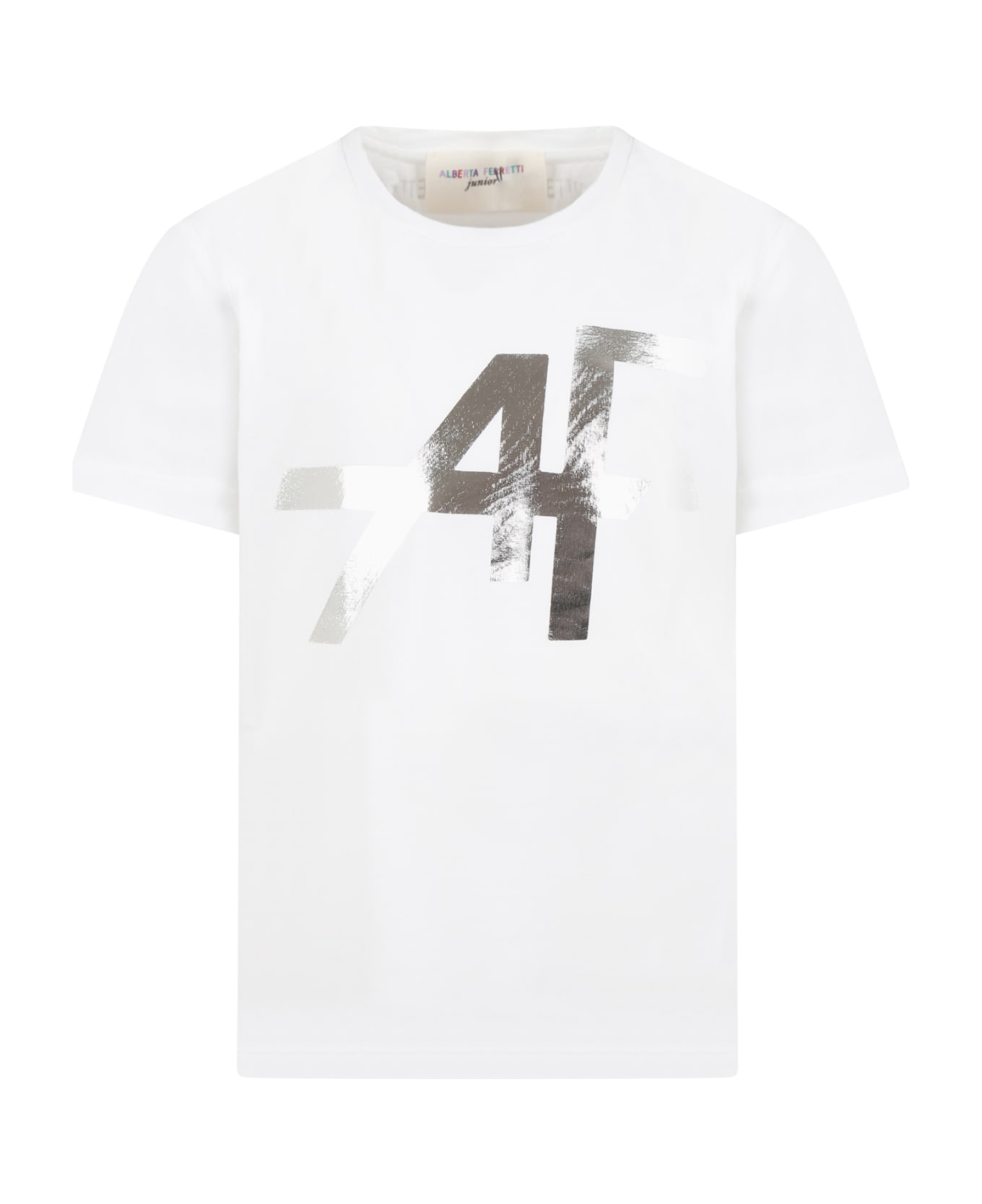 Alberta Ferretti White T-shirt For Girl With Silver Logo - White