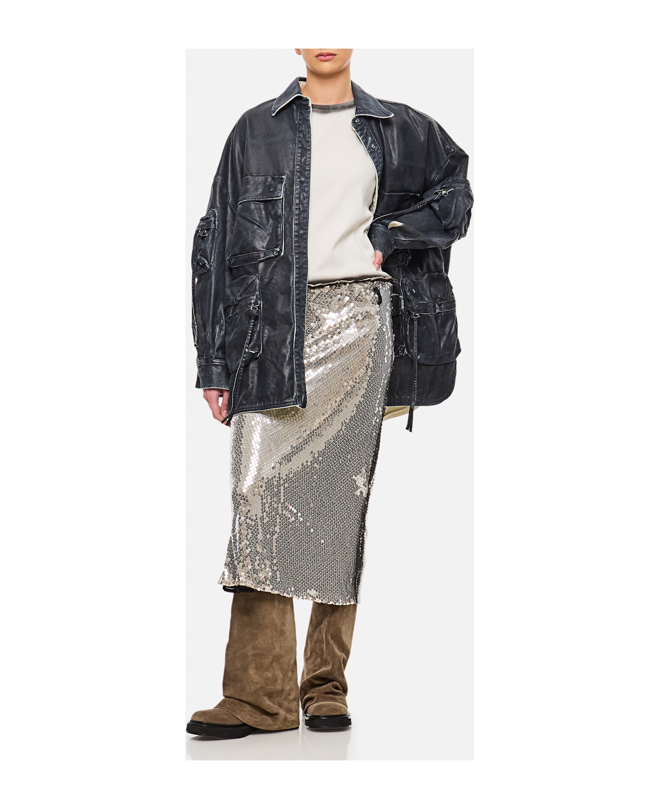 The Attico Mat Coated Canvas Bomber - Blue