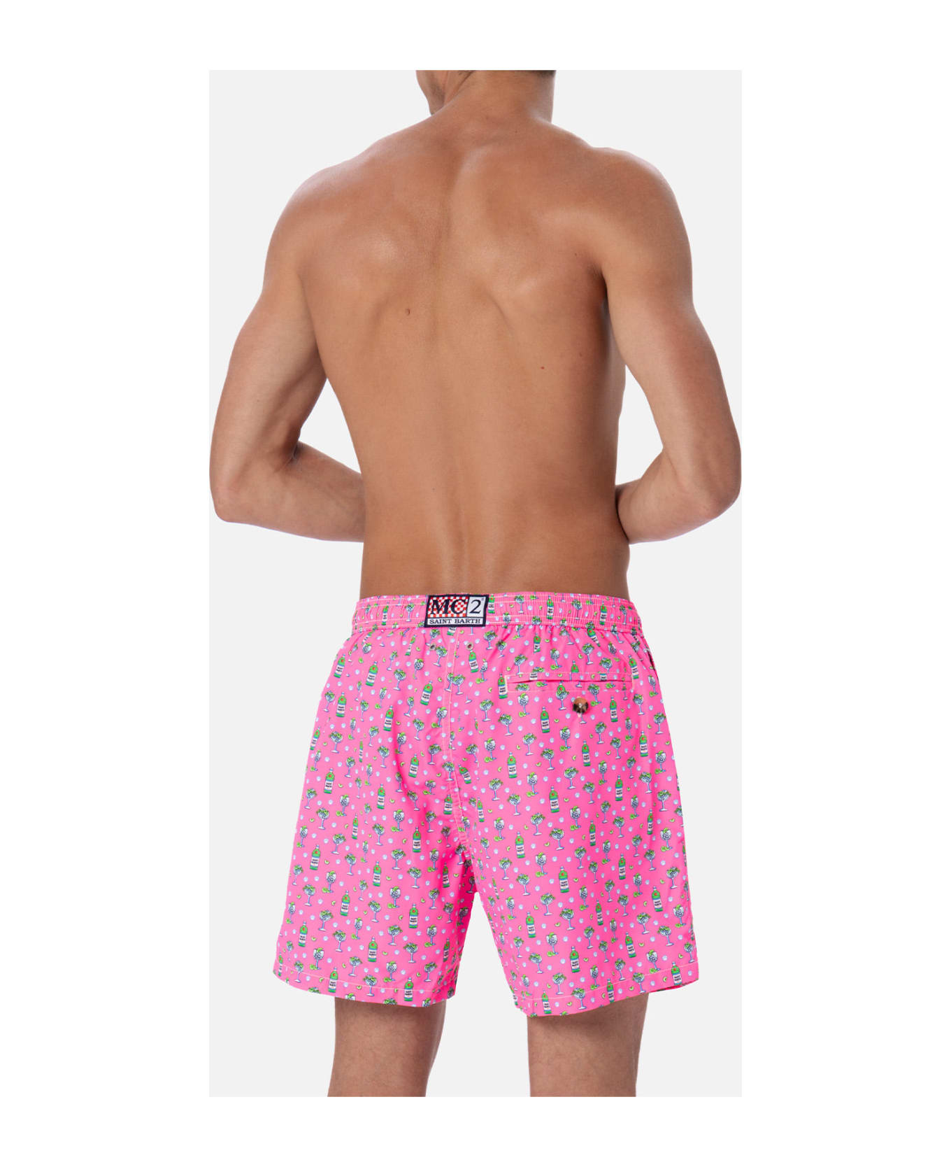 MC2 Saint Barth Man Lightweight Fabric Swim-shorts Lighting Micro Fantasy With Ice And Cocktail Print - PINK