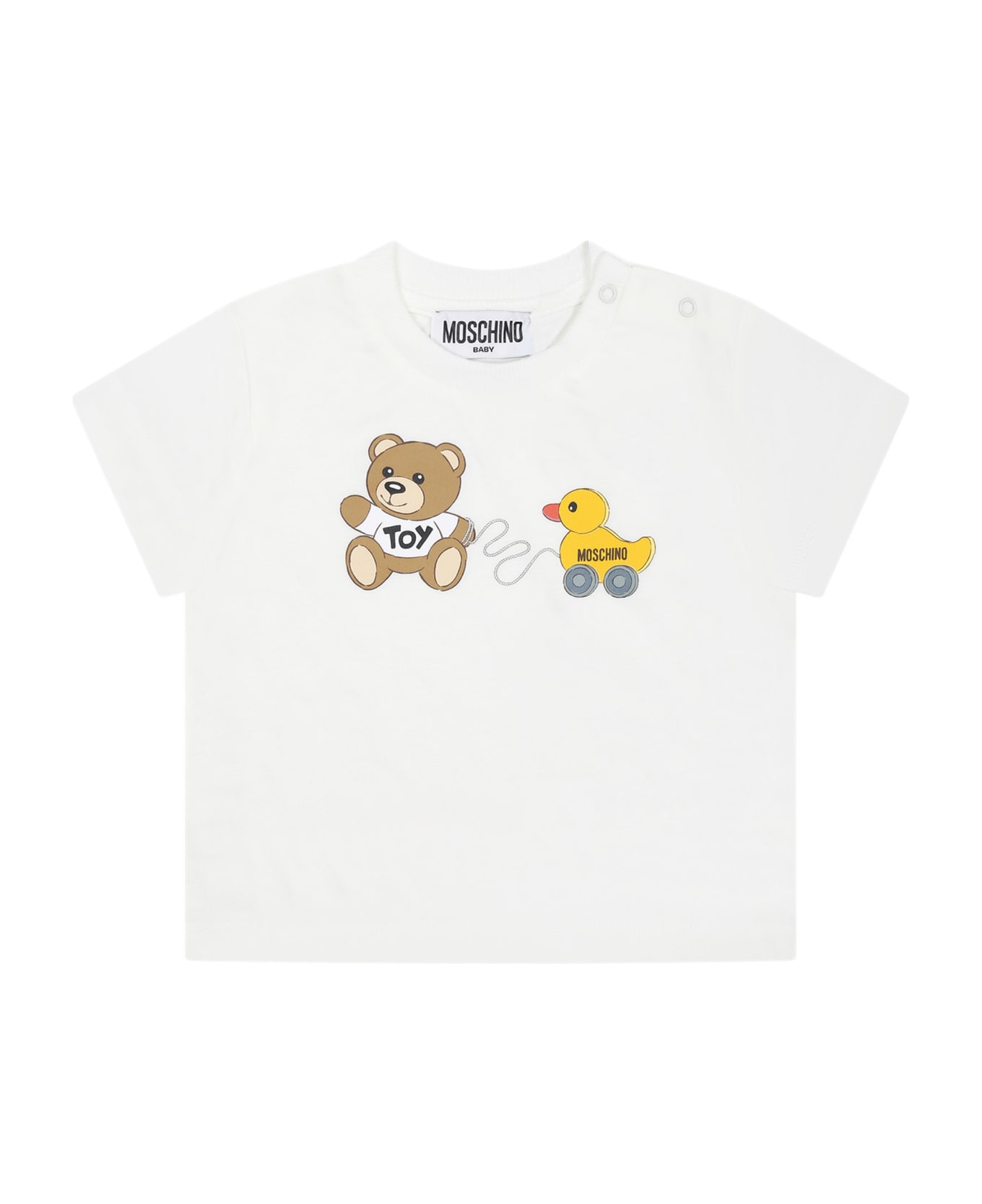 Moschino White T-shirt For Babies With Teddy Bear And Duck - White