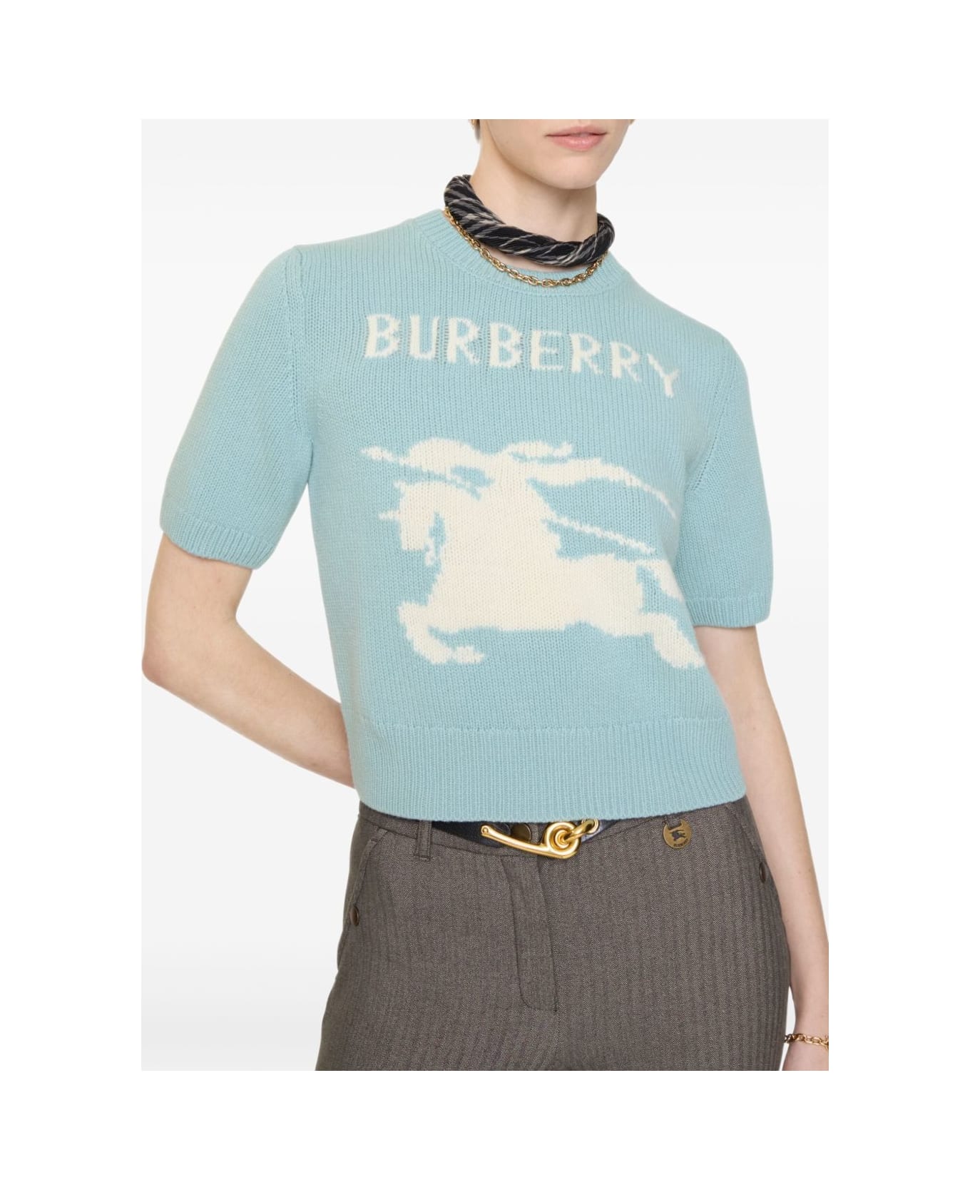 Burberry Ekd Wool And Cashmere Sweater - Clear Blue