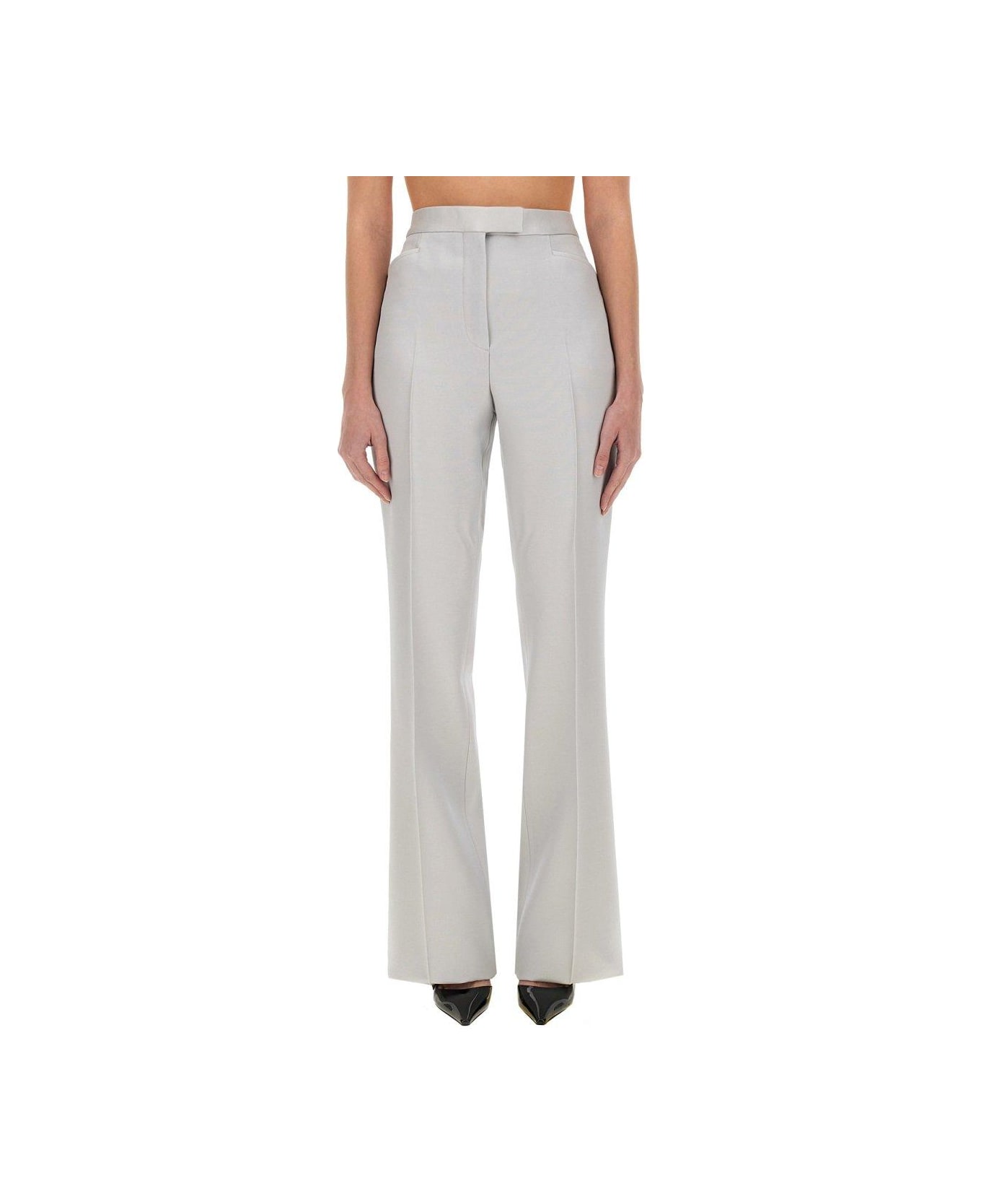 Tom Ford Lustrous Barathea Tailored Tuxedo Wide Leg Pants - GREY