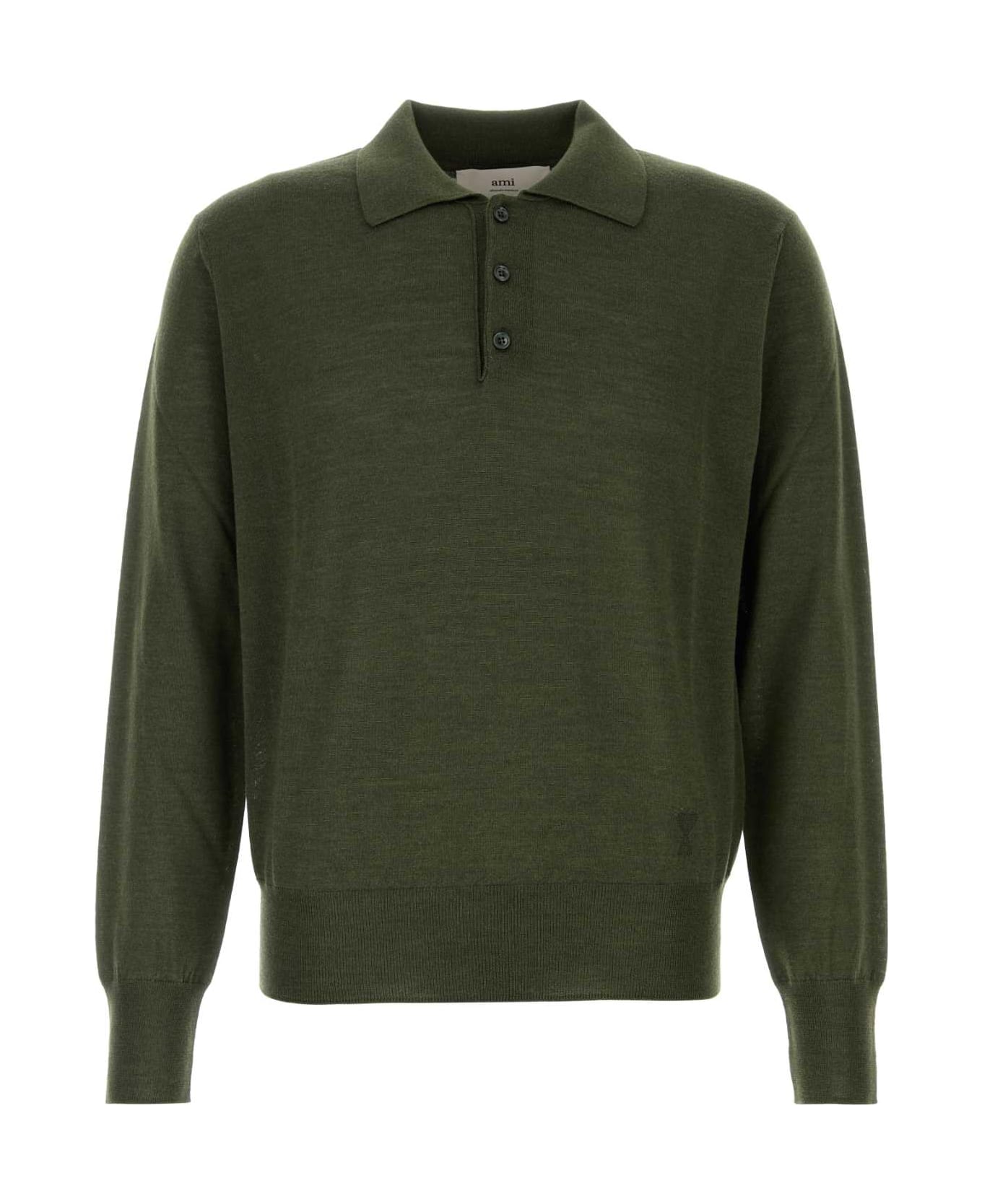 Ami Alexandre Mattiussi Olive Green Wool Blend Polo Shirt - LODEN