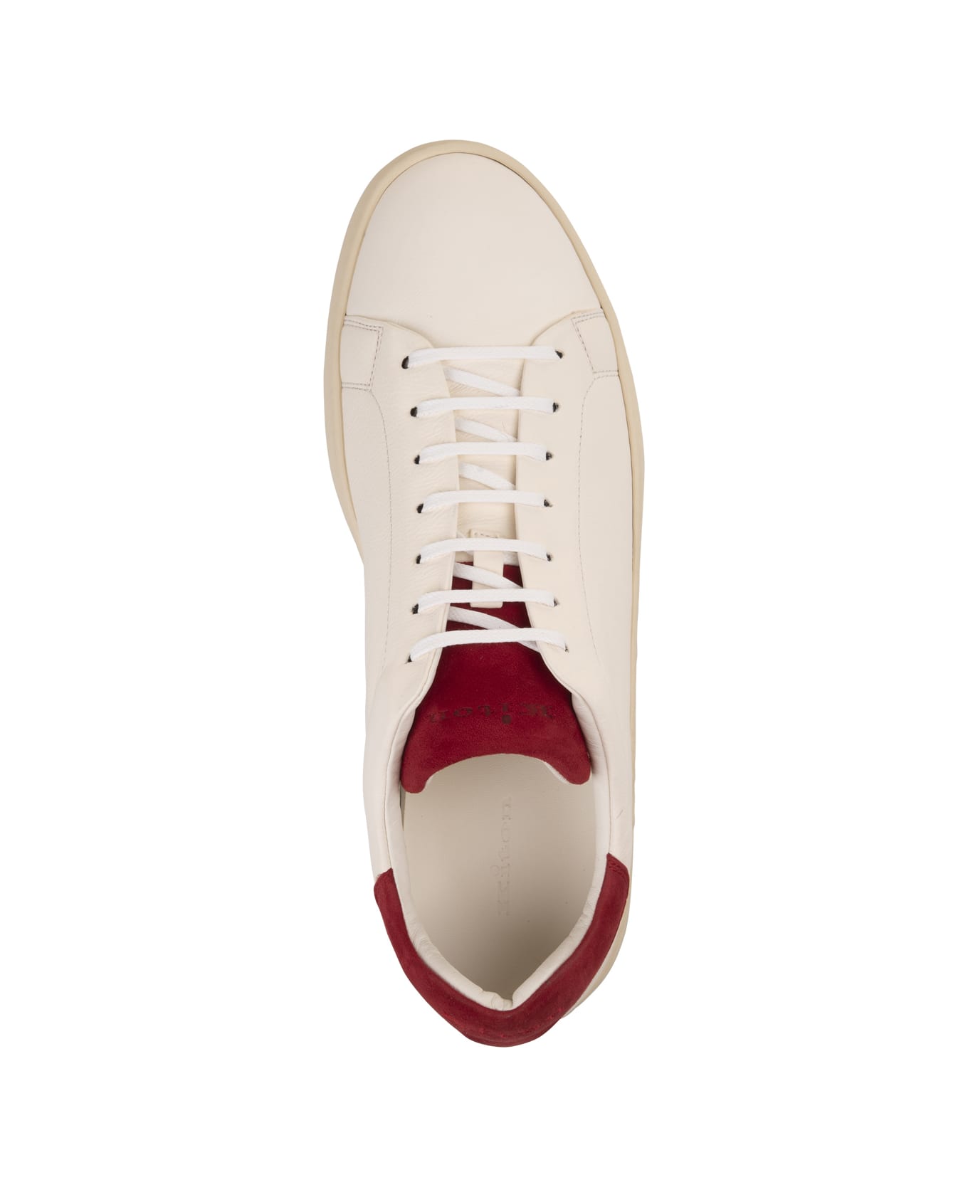 Kiton White Leather Sneakers With Red Details - White