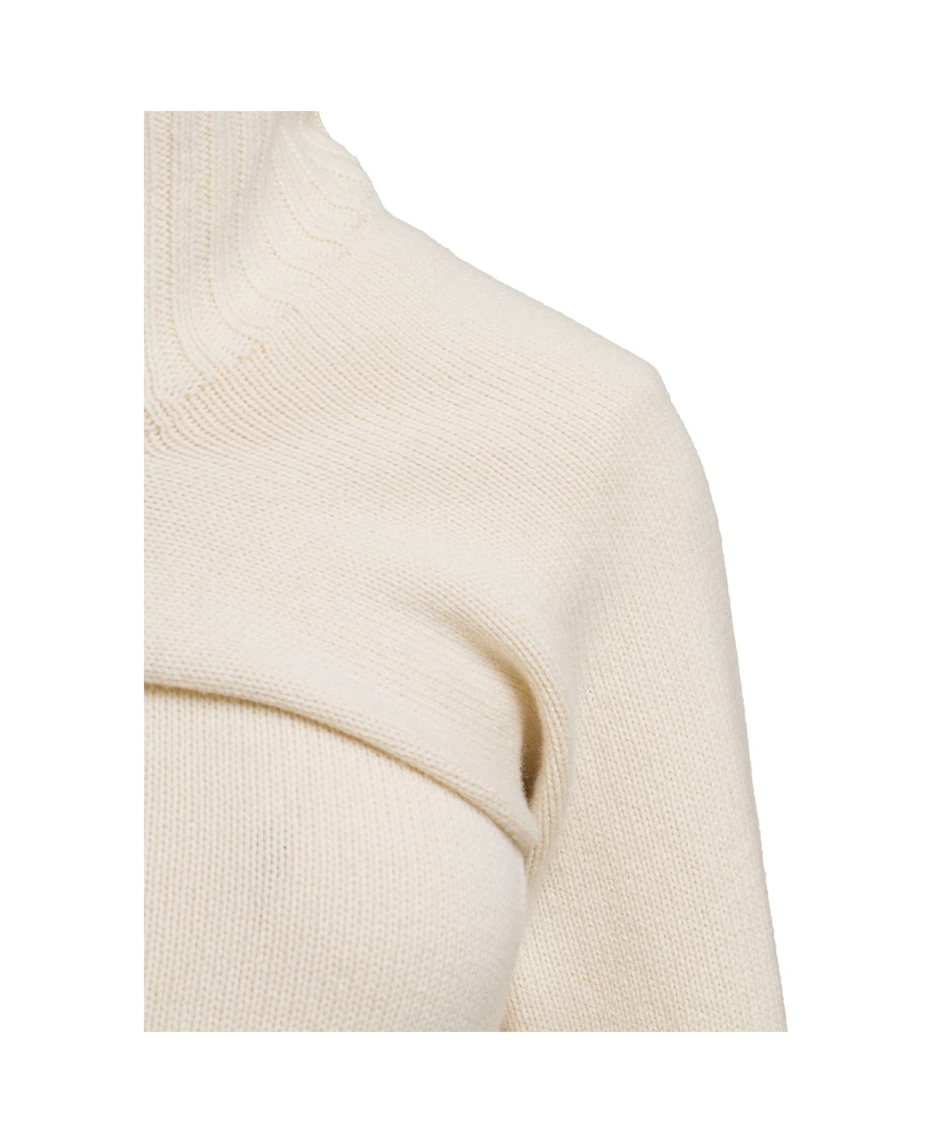 Jil Sander Cream White Two-piece Sweater With High-neck In Wool Woman - Beige
