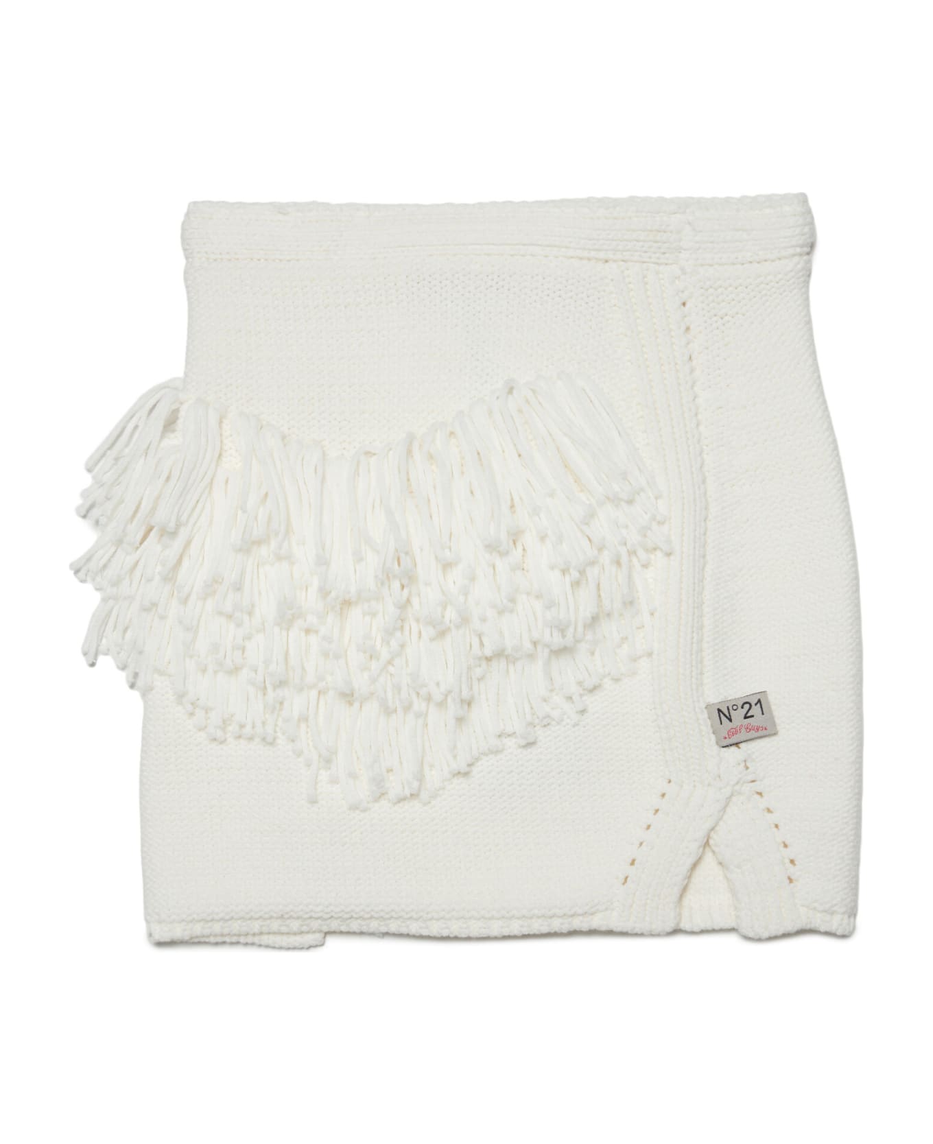 N.21 N21g51f Skirt N°21 White Hand-made Effect Knit Skirt With Applied Fringes - Natural white