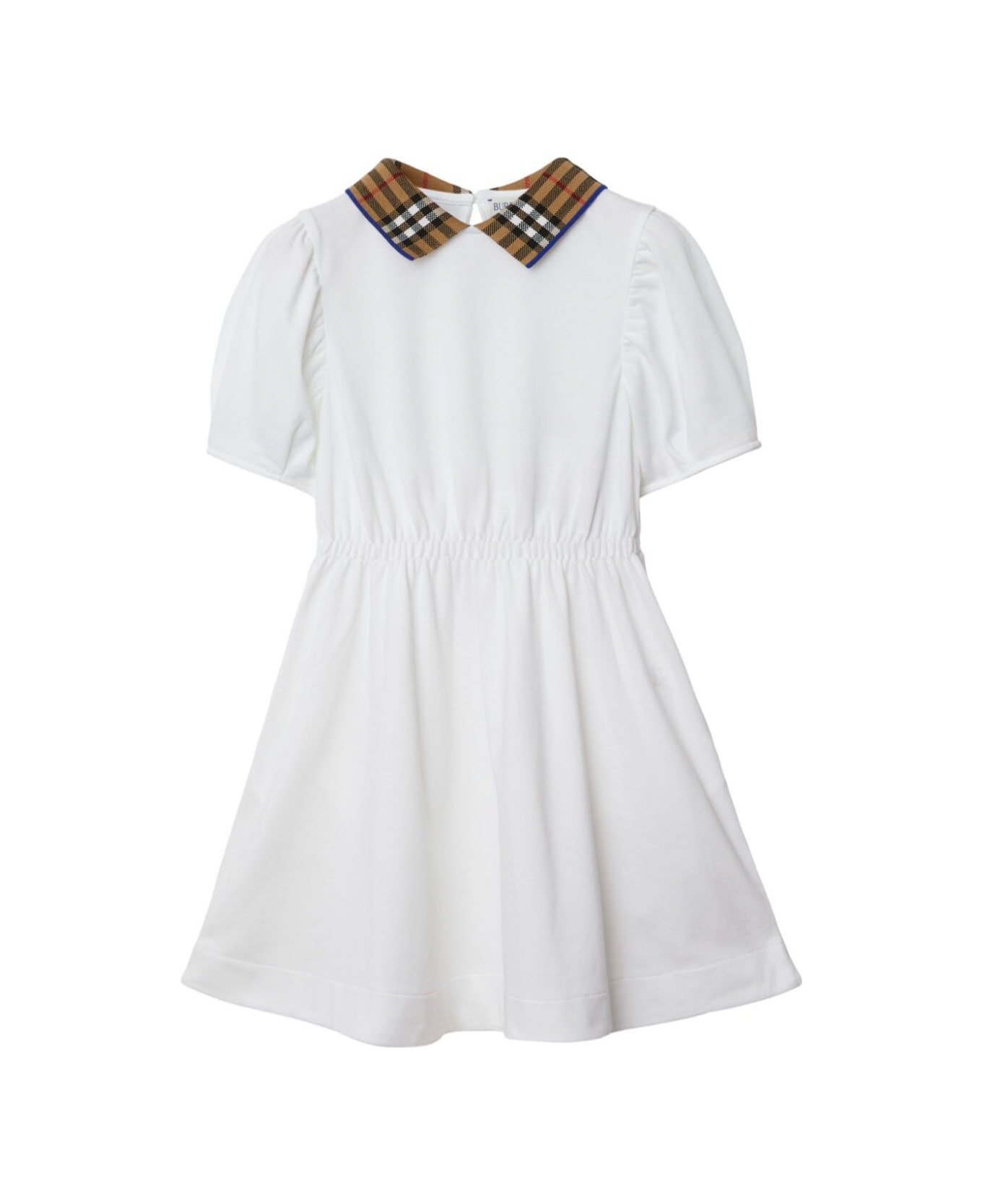 Burberry White Dress With Check Collar In Cotton Girl - White