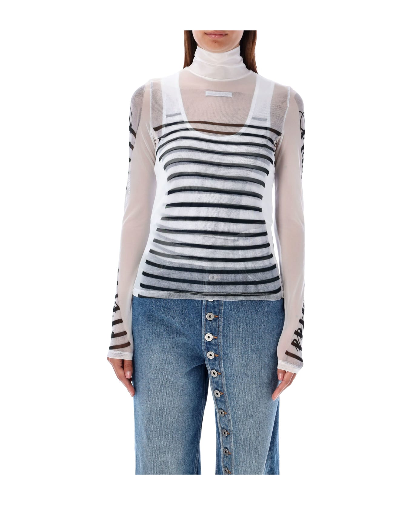 Jean Paul Gaultier Top Feather Mariniere - WHITE NAVY BLACK