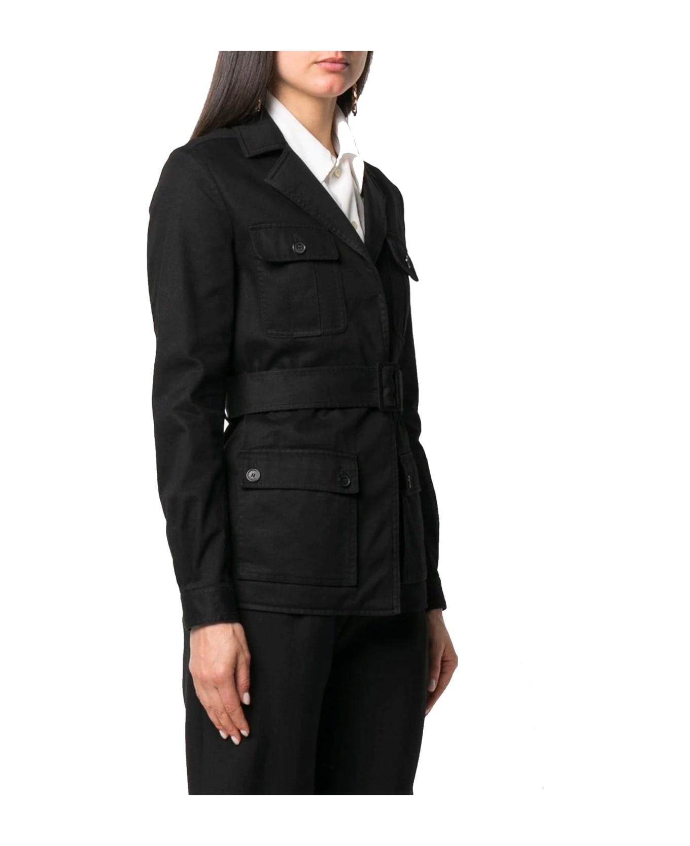 Saint Laurent Belted Flap Pocket Jacket - Black コート