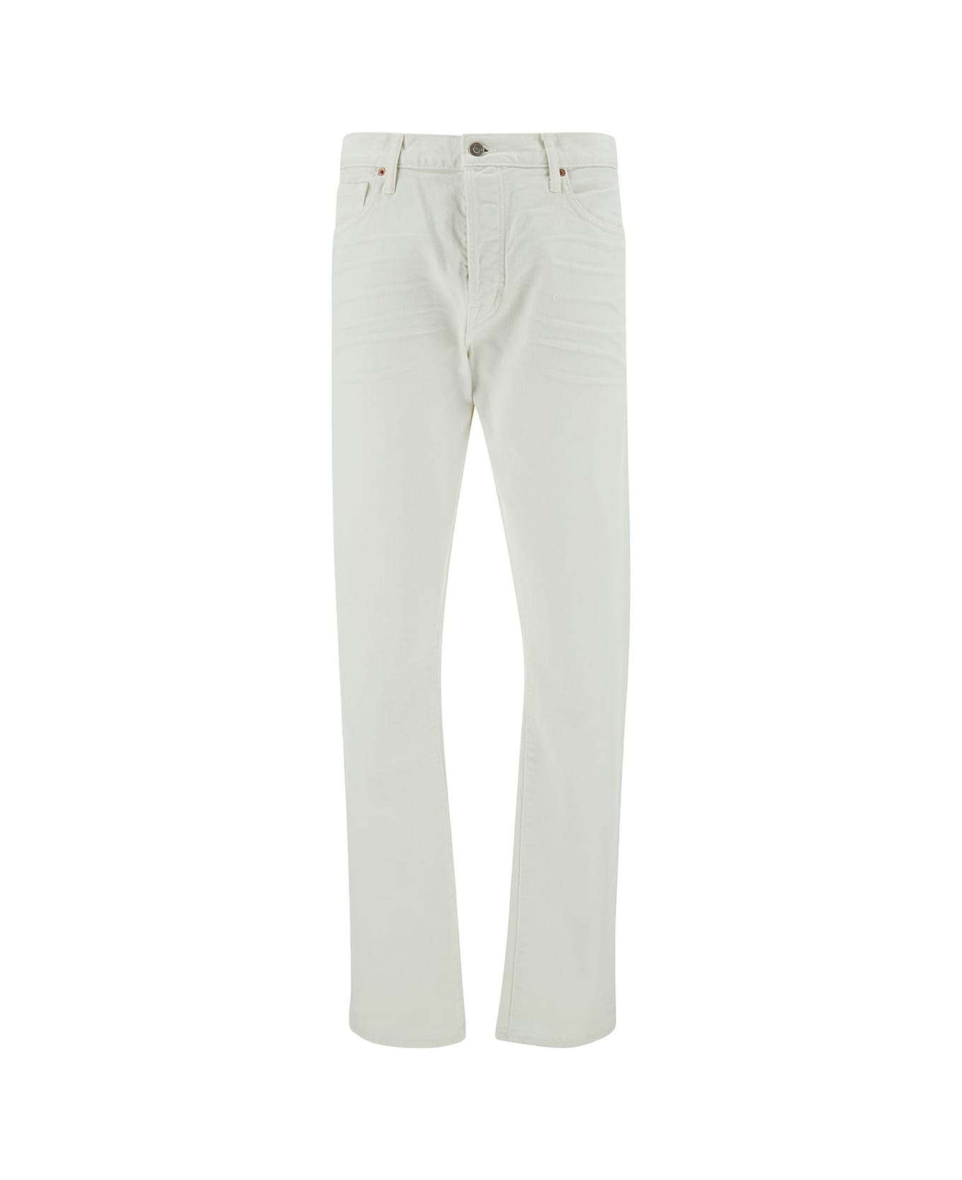 Tom Ford White Slim Five-pocket Style Jeans With Branded Button In Stretch Cotton Denim Man - White