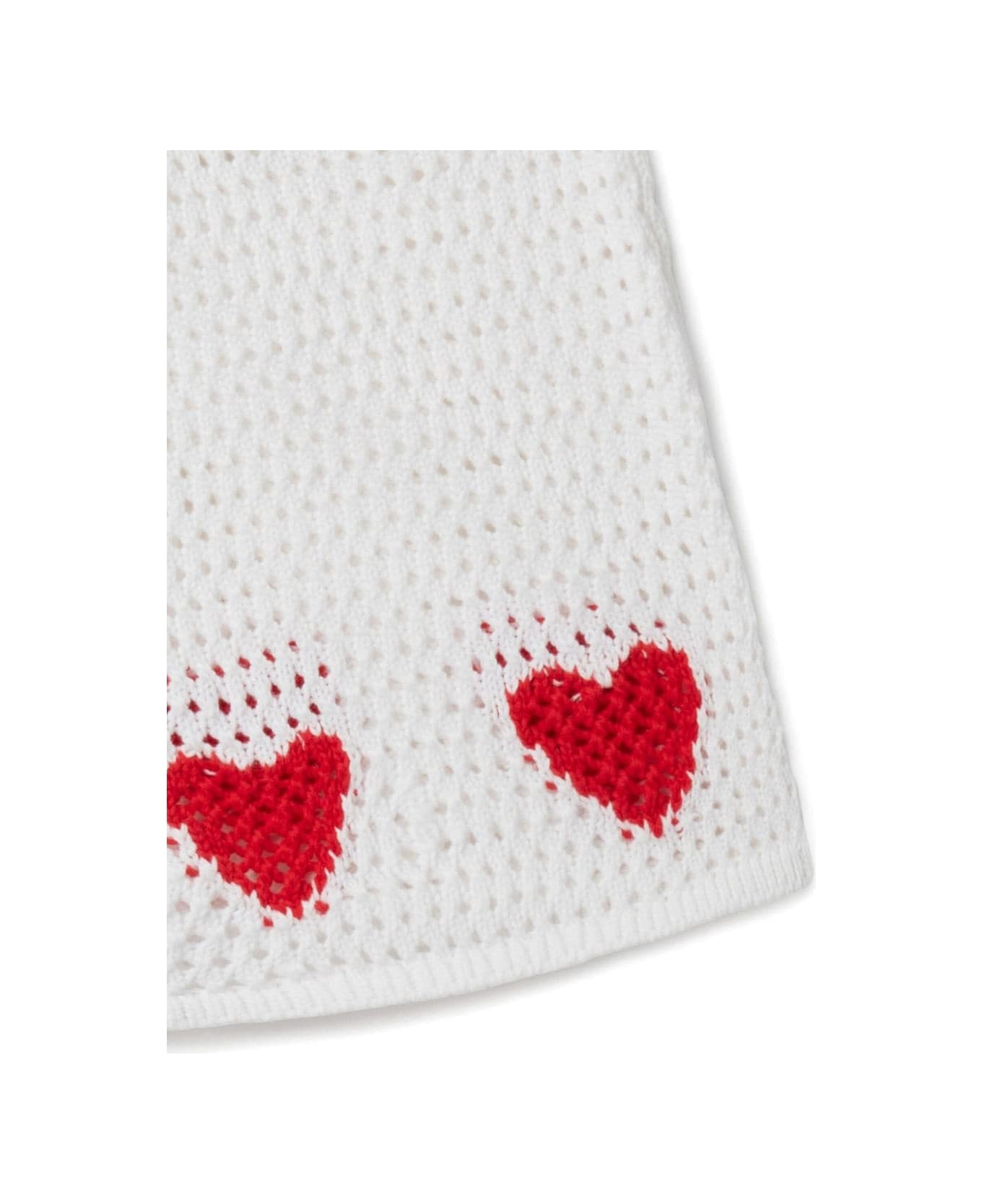 Stella McCartney Kids White Crochet Shorts With Red Hearts - White