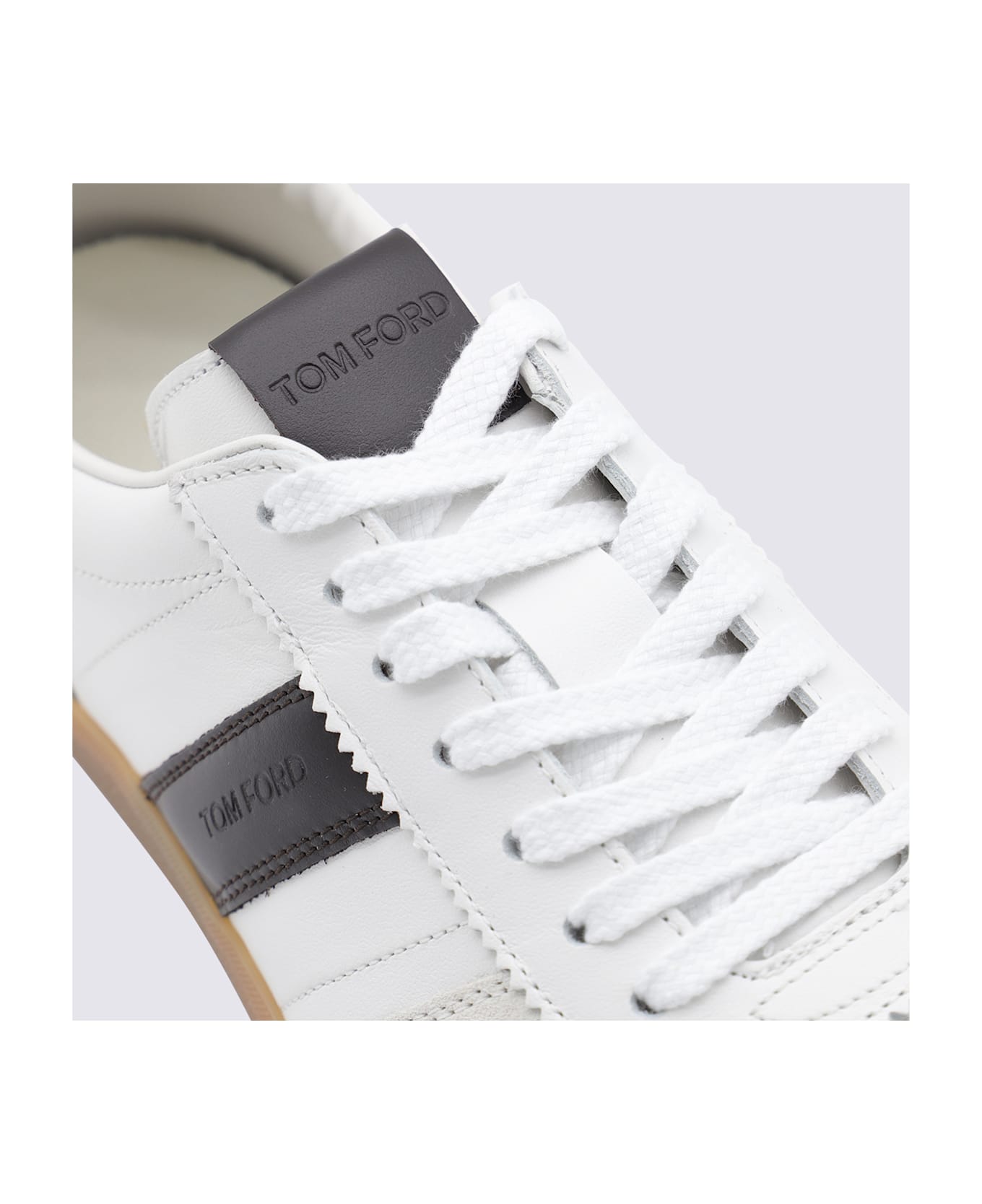 Tom Ford White And Black Leather Sneakers - OPTICAL WHITE/WHITE + AMBER