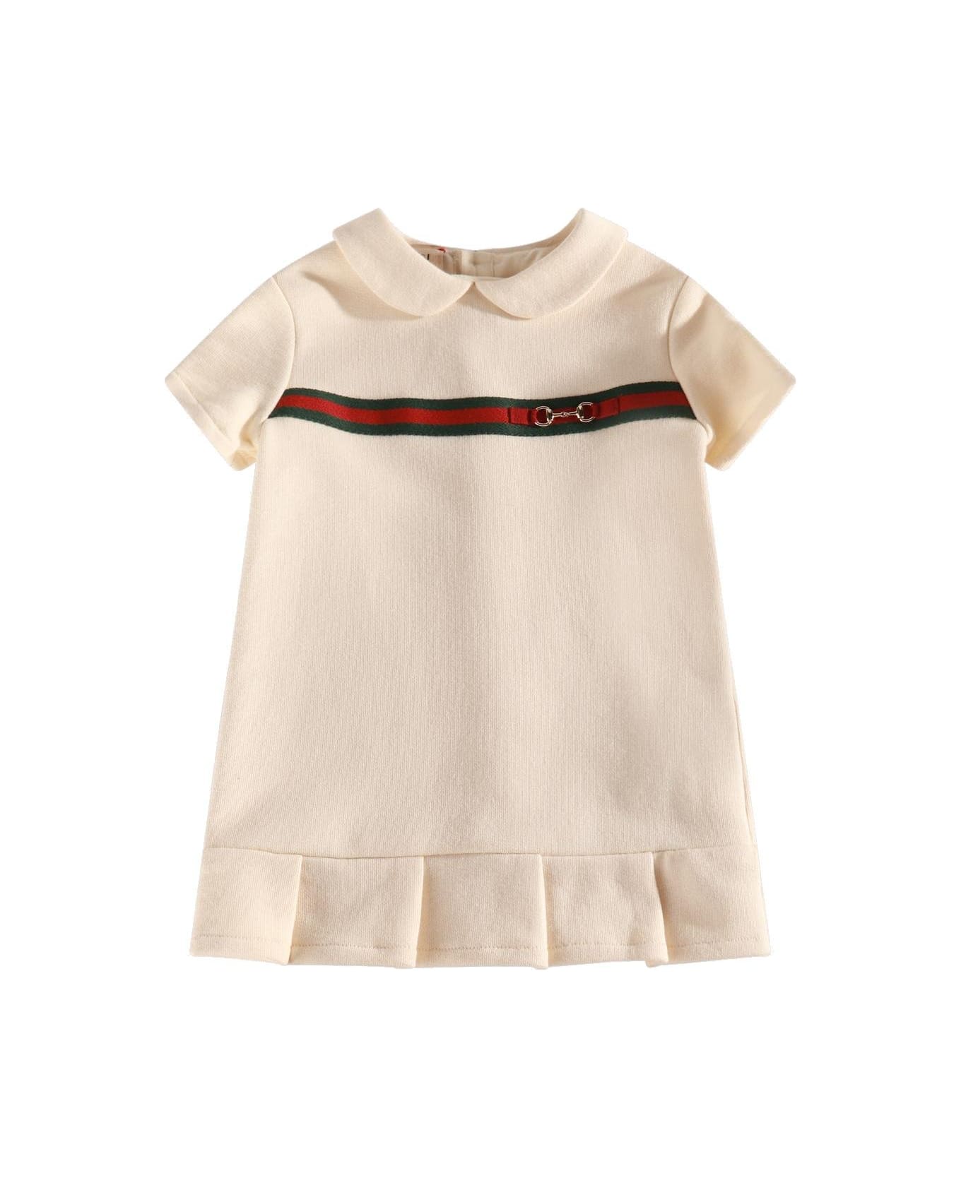 Gucci Web-trim Straight Hem Short-sleeved Dress - White