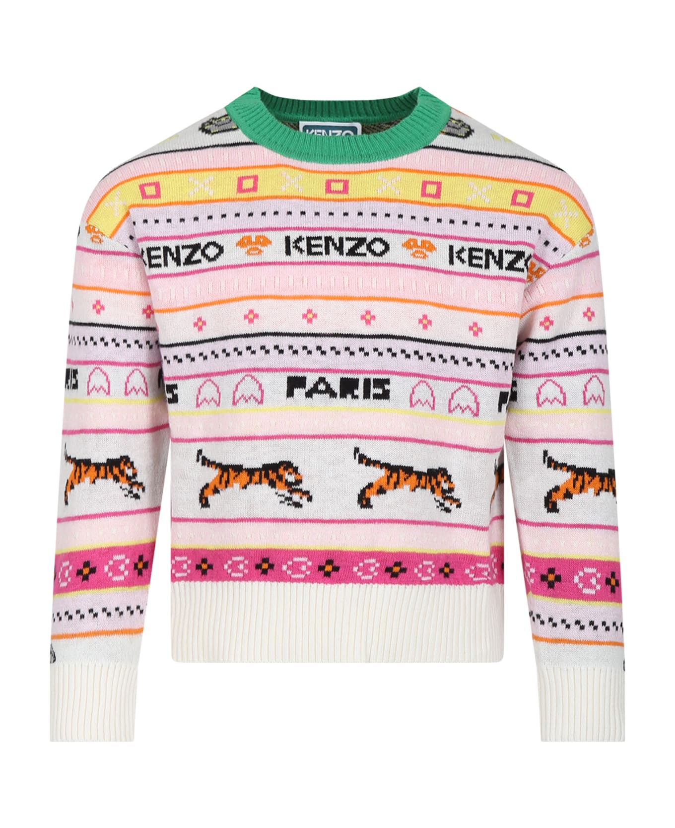 Kenzo Kids Multicolor Sweater For Girl With Logo - Avorio ニットウェア＆スウェットシャツ