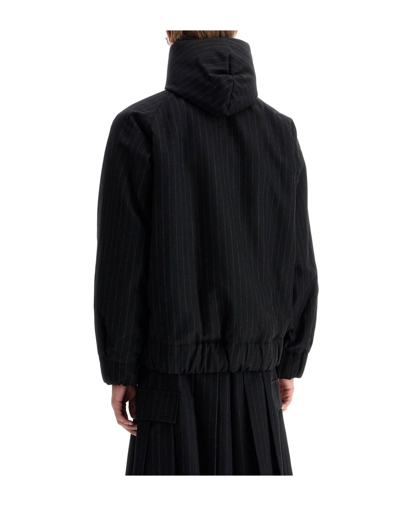 Sacai Hooded Wool Gessato Jacket - Black