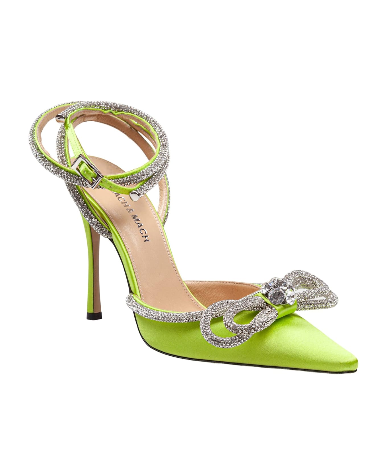 Mach 
Mach Satin Double Decollete With Rhinestone Bow - lime