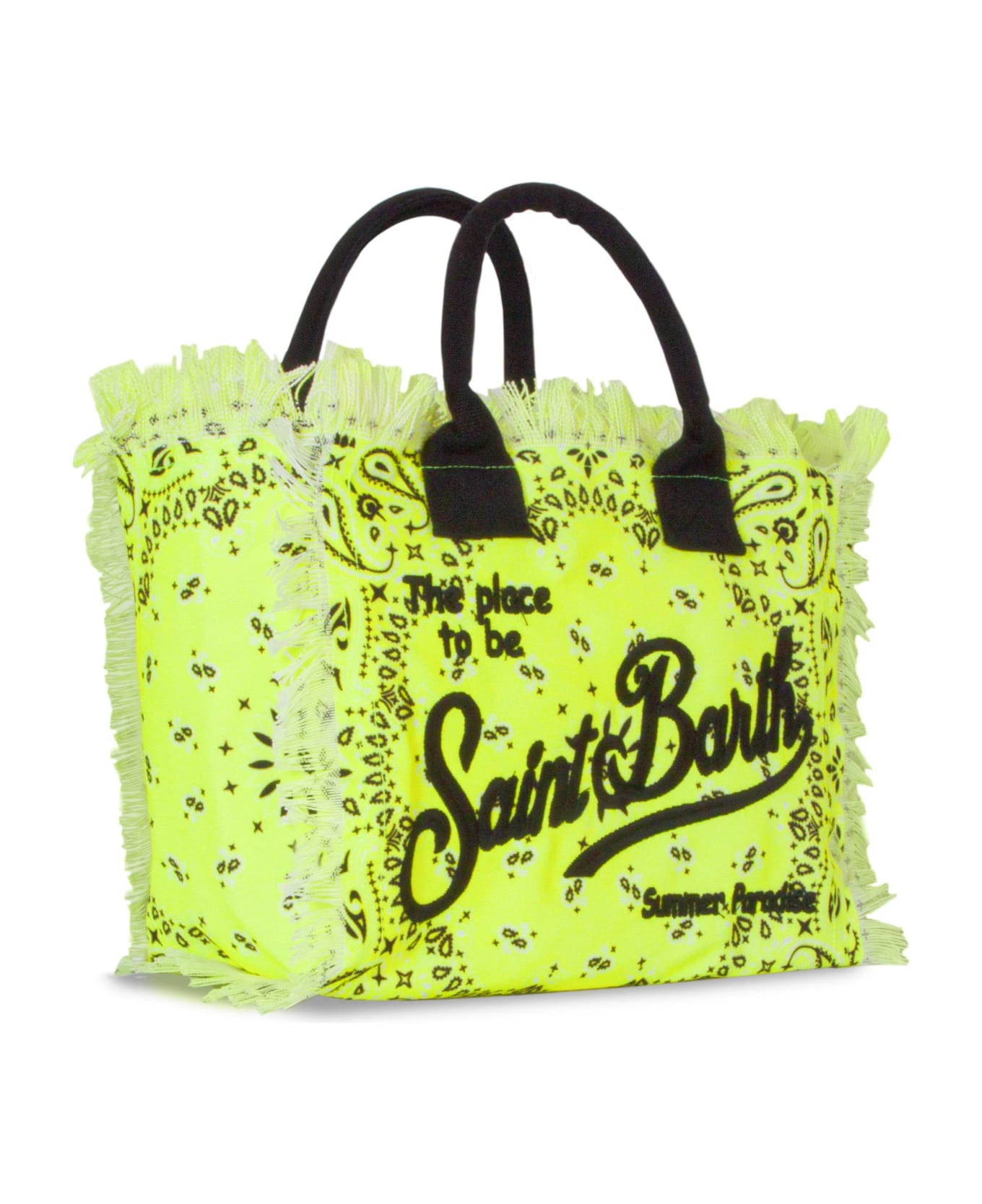 MC2 Saint Barth Vanity Canvas Shoulder Bag With Fluo Yellow Bandanna Print - YELLOW