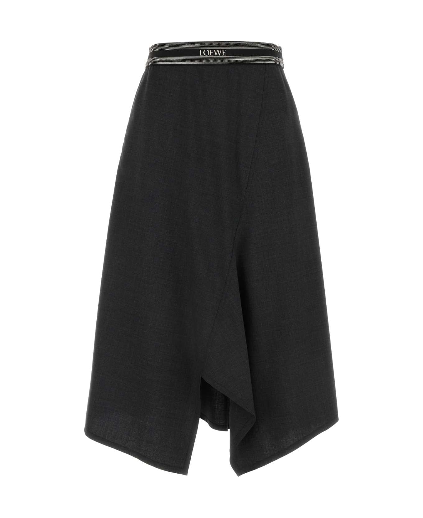 Loewe Charcoal Wool Skirt - ANTHRACITEMELANGE