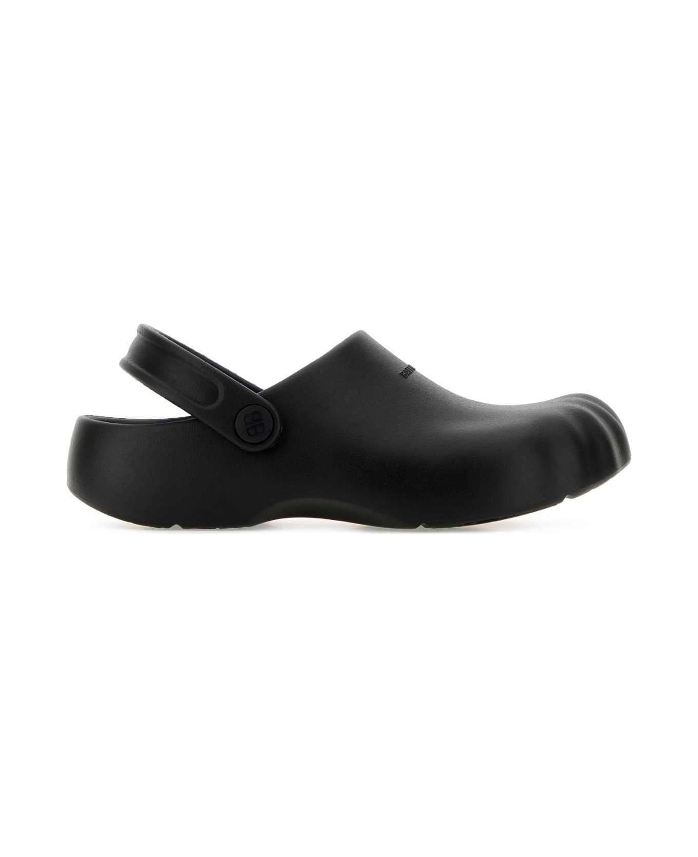 Balenciaga Black Rubber Sunday Slippers - Black