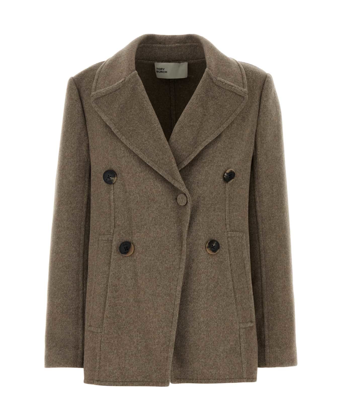 Tory Burch Dove Grey Wool Blend Coat - BEIGE