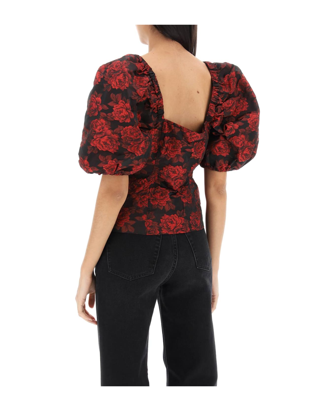 Ganni Blouse In Floral Jacquard - HIGH RISK RED (Red)