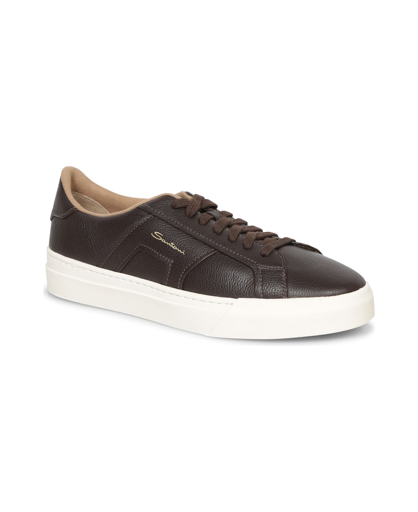 Santoni Brown Leather Sneakers - Brown