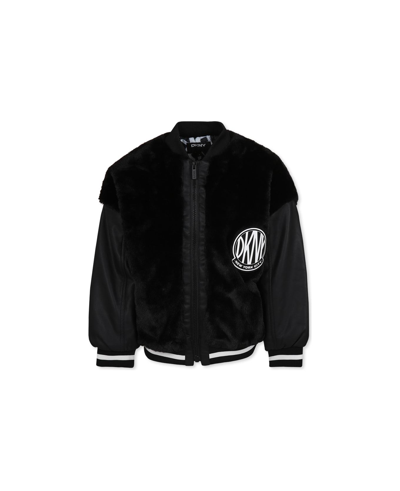 DKNY Black Bomber Jacket For Girl With Logo - Black