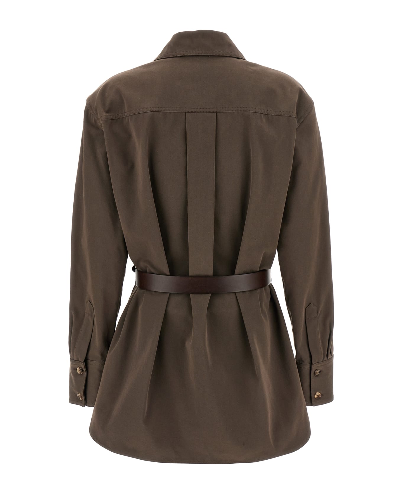 Saint Laurent Leather Belt Overshirt - Brown コート
