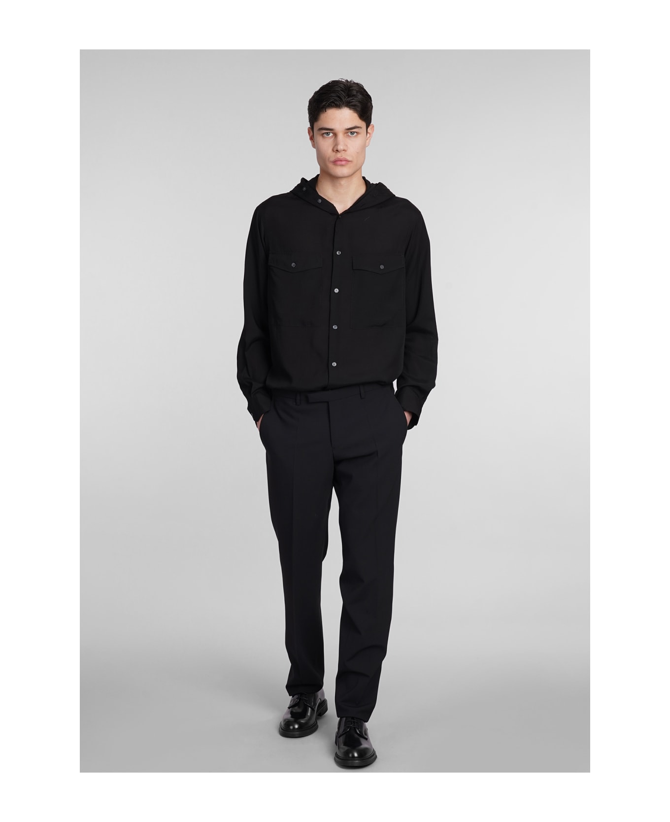 Emporio Armani Shirt In Black Wool And Polyester - black