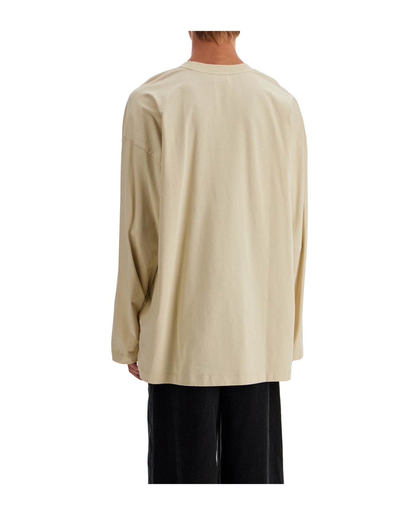 Off-White Long Sleeve Oversized T-shirt For - BROWN RICE - BLACK (Beige)