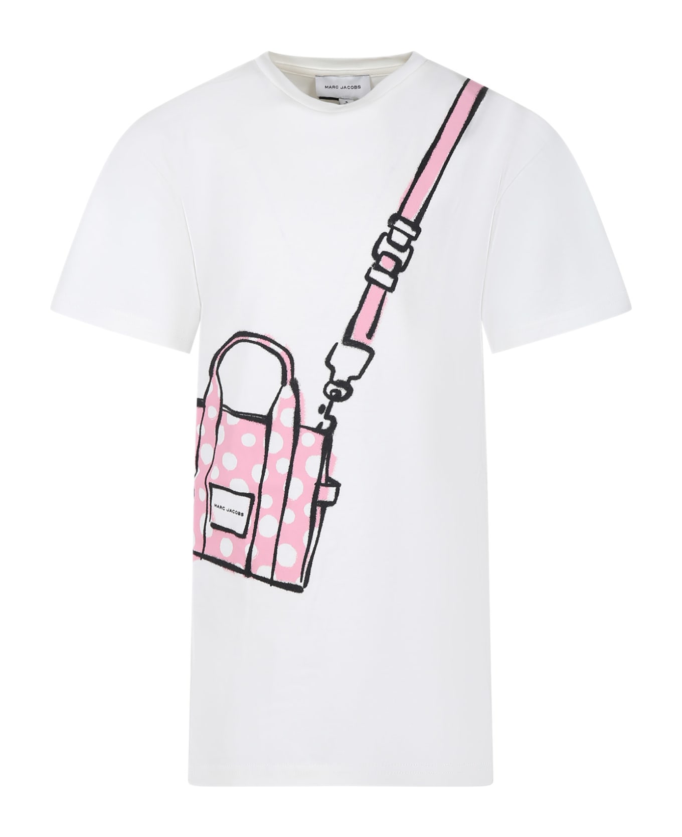 Marc Jacobs White Dress For Girl With Iconic Bag - White