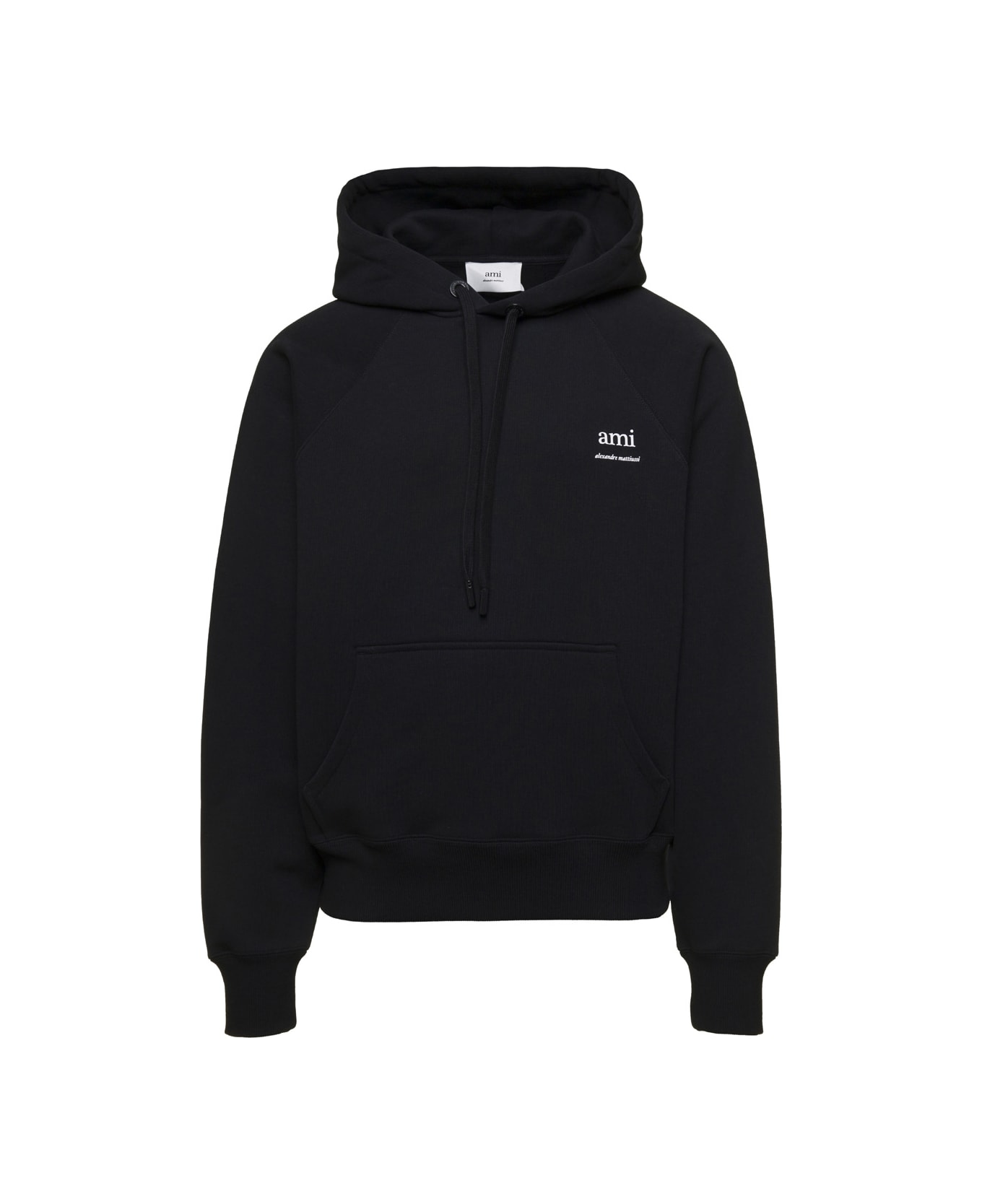 Ami Alexandre Mattiussi Black Hoodie With Drawstring Hood And Logo Detail On The Front In Cotton Man - Black