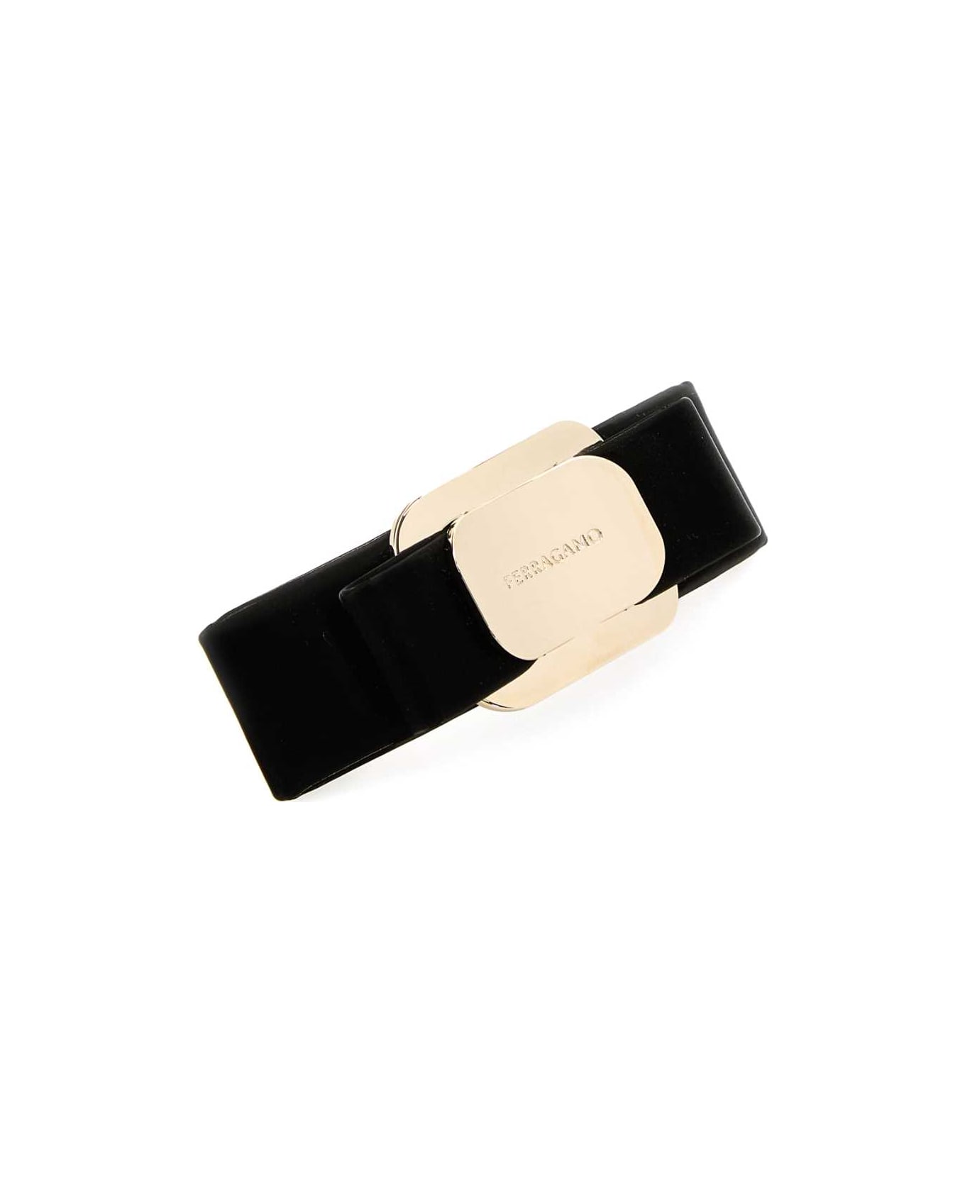 Ferragamo Black Leather Hair Clip - BLACK