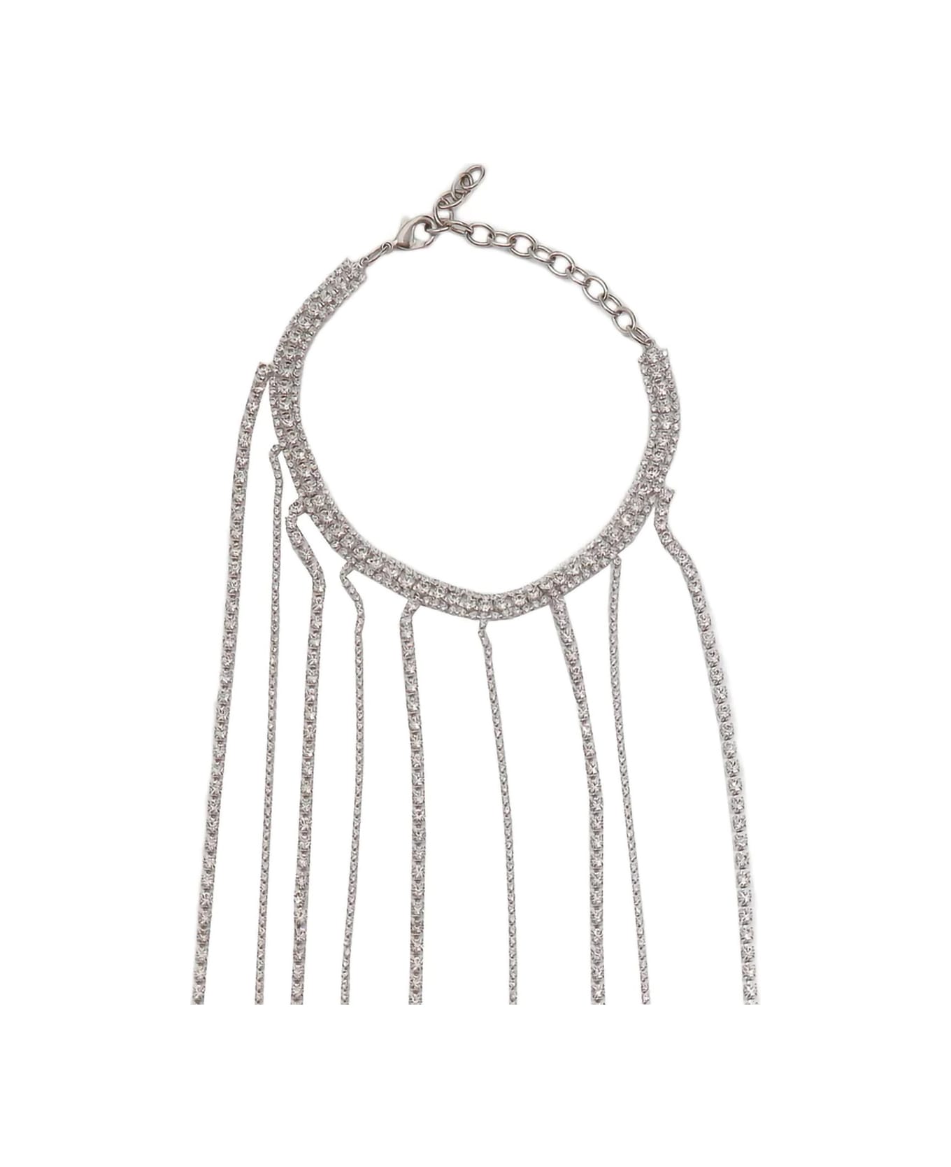 Silvia Gnecchi Silver-colored Necklace With All-over Applied Glass Crystals And Adjustable Clasp In Brass Woman - Metallic