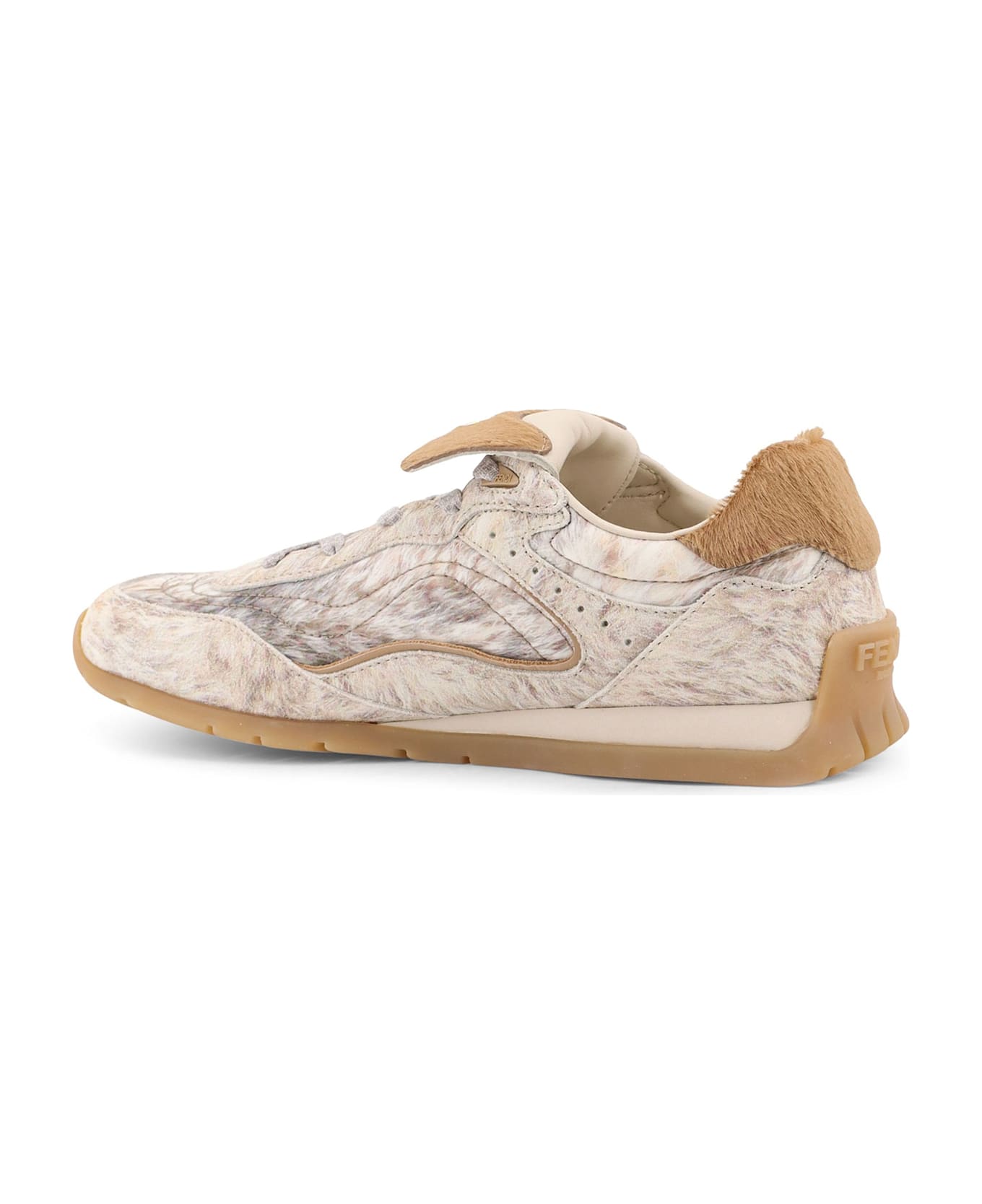 Fendi Wave Pulse Leather And Fabric Sneakers - Natur+natu+sand+bear