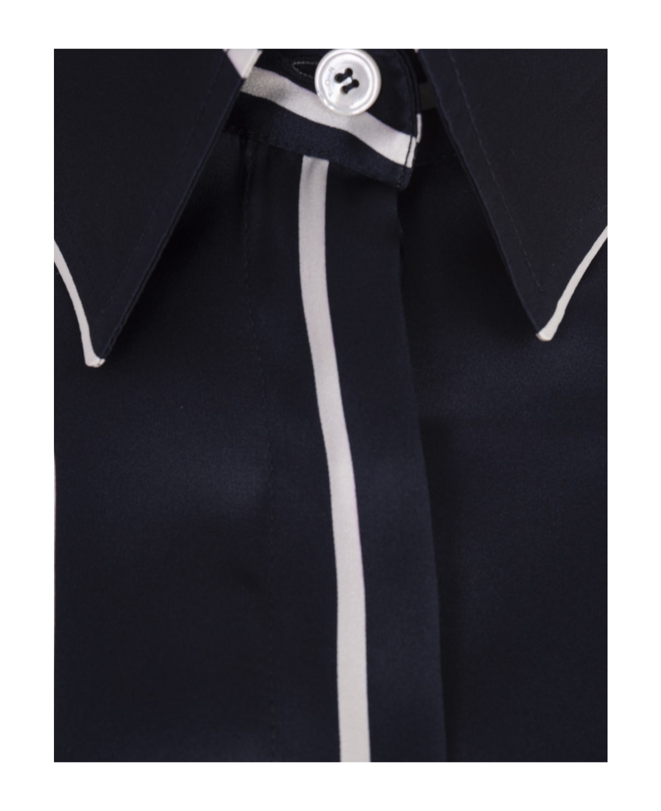 Kiton Navy Blue Striped Silk Shirt - Blue