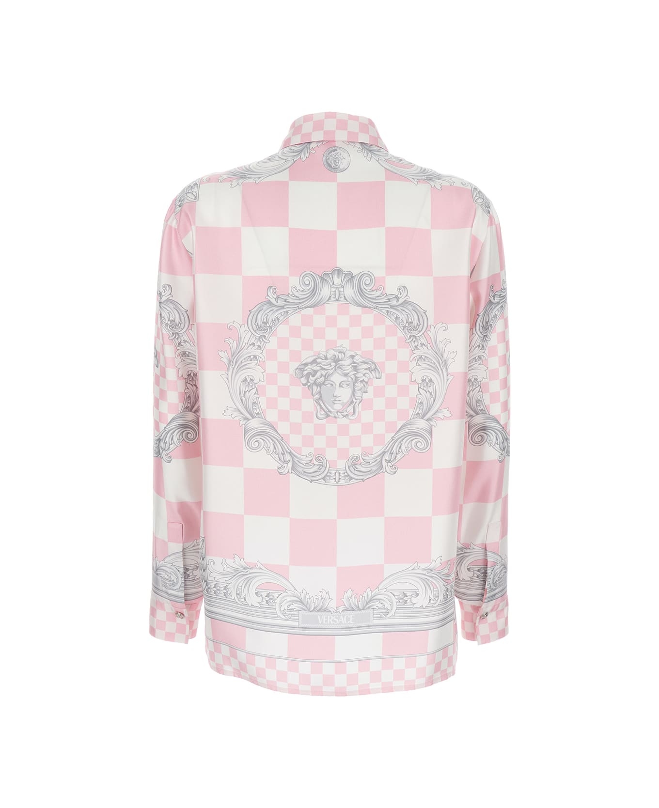 Versace Pink Shirt With Baroque Print In Satin Woman - Pink