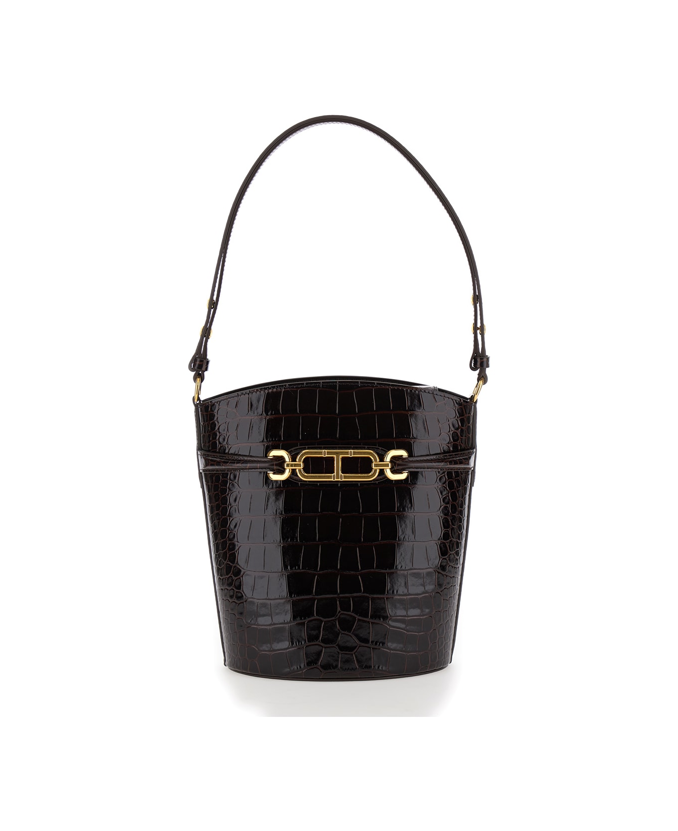 Tom Ford Brown Handbag With T Logo Detail In Croco Printed Leather Woman - Brown